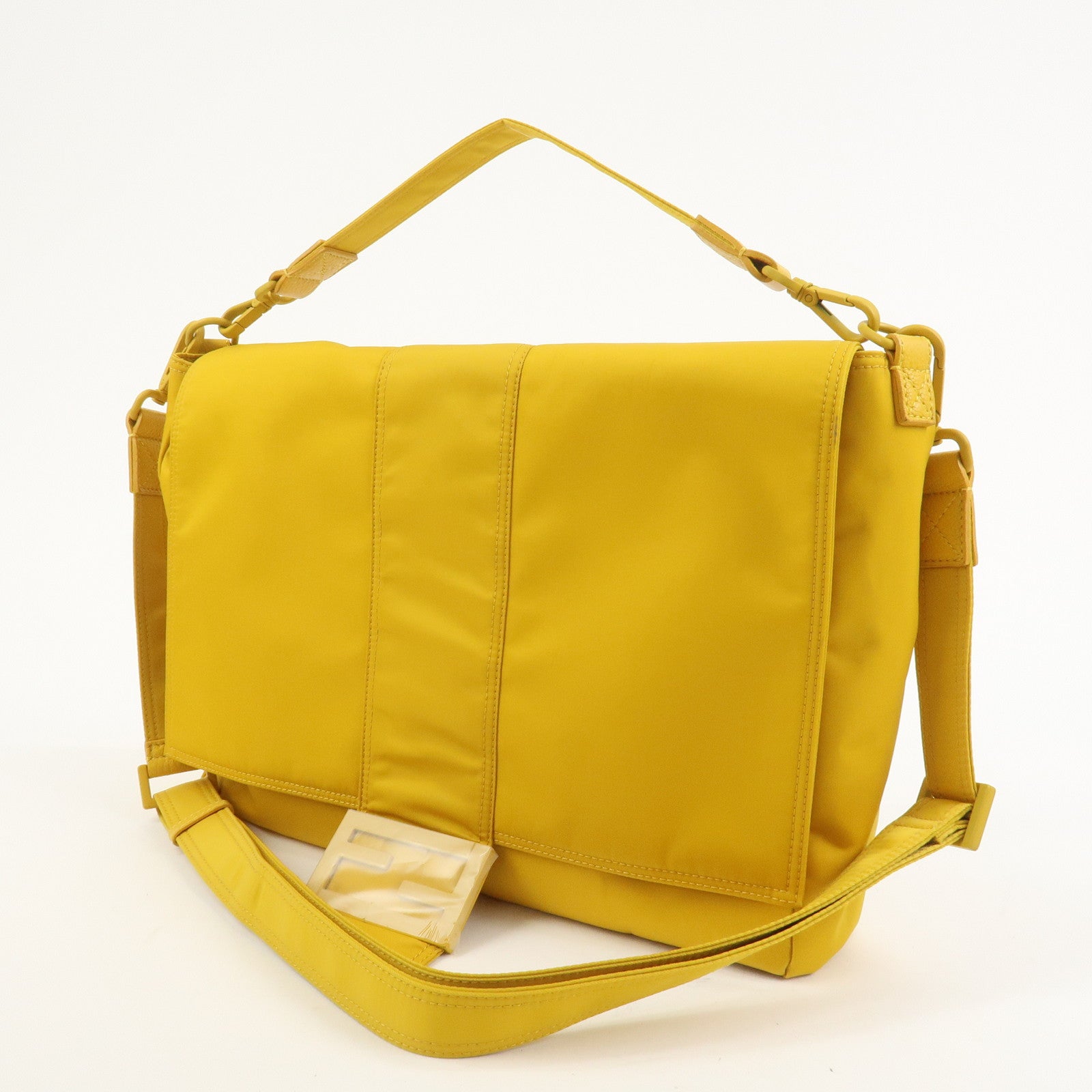 FENDI Baguette Nylon Leather 2Way Bag Hand Bag Shoulder Bag Yellow 7VA536