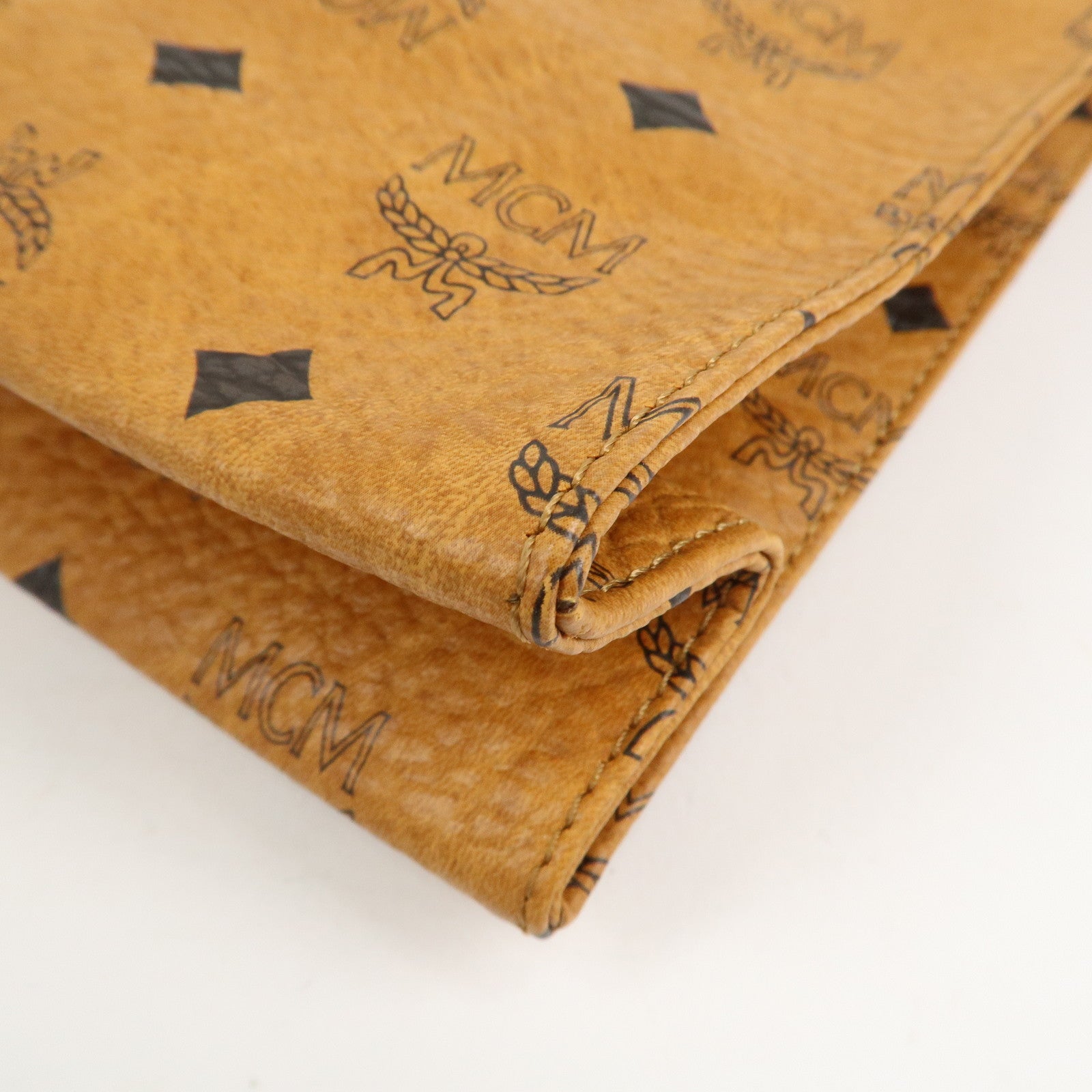 MCM Visetos Leather Clutch Bag Brown Gold Hardware