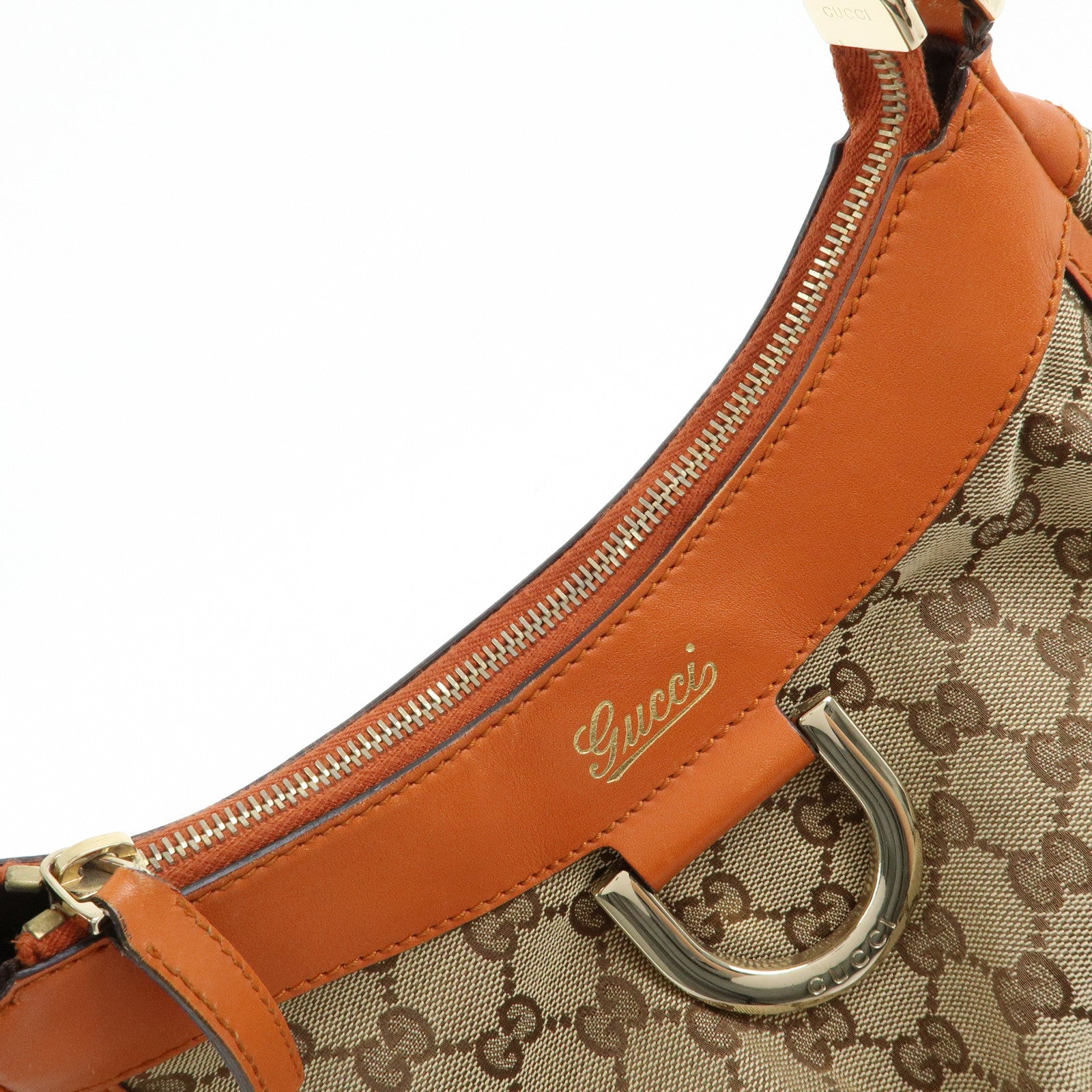 GUCCI Abbey GG Canvas Leather Shoulder Bag Beige Orange 190525