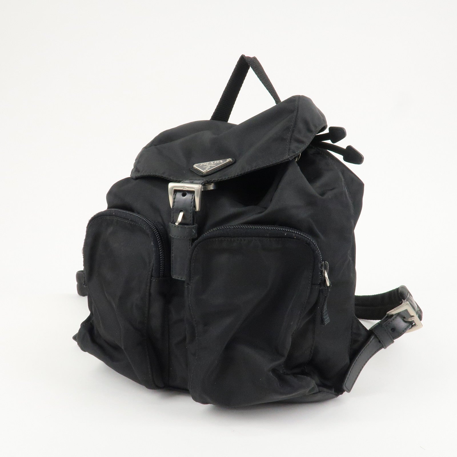 PRADA Triangle Logo Nylon Leather Backpack Ruck Sack Black 1BZ005 Used