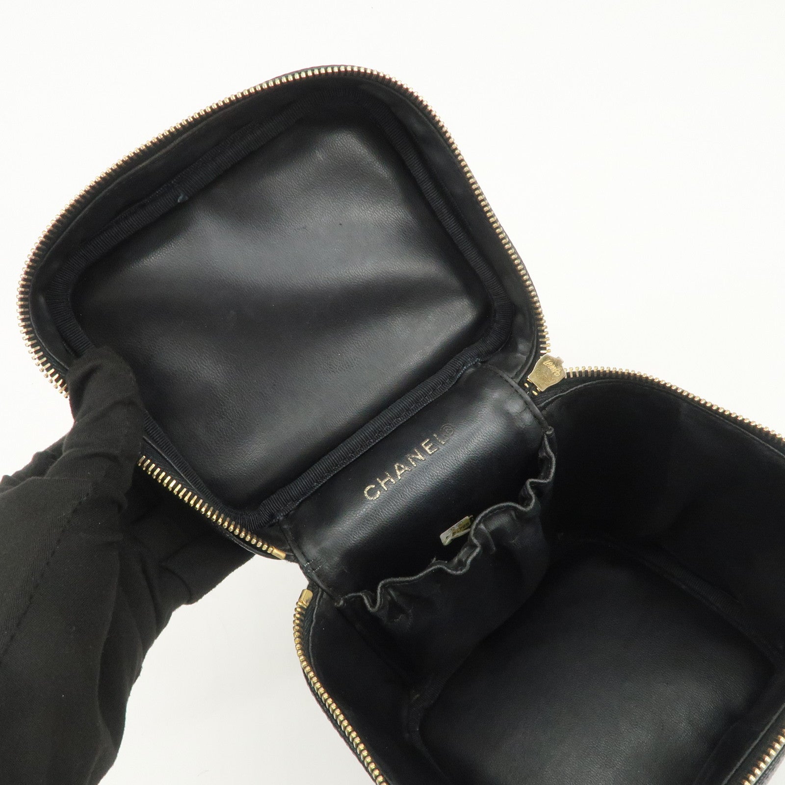 CHANEL COCO Mark Caviarskin Vanity Bag Hand Bag Makeup Bag A01998