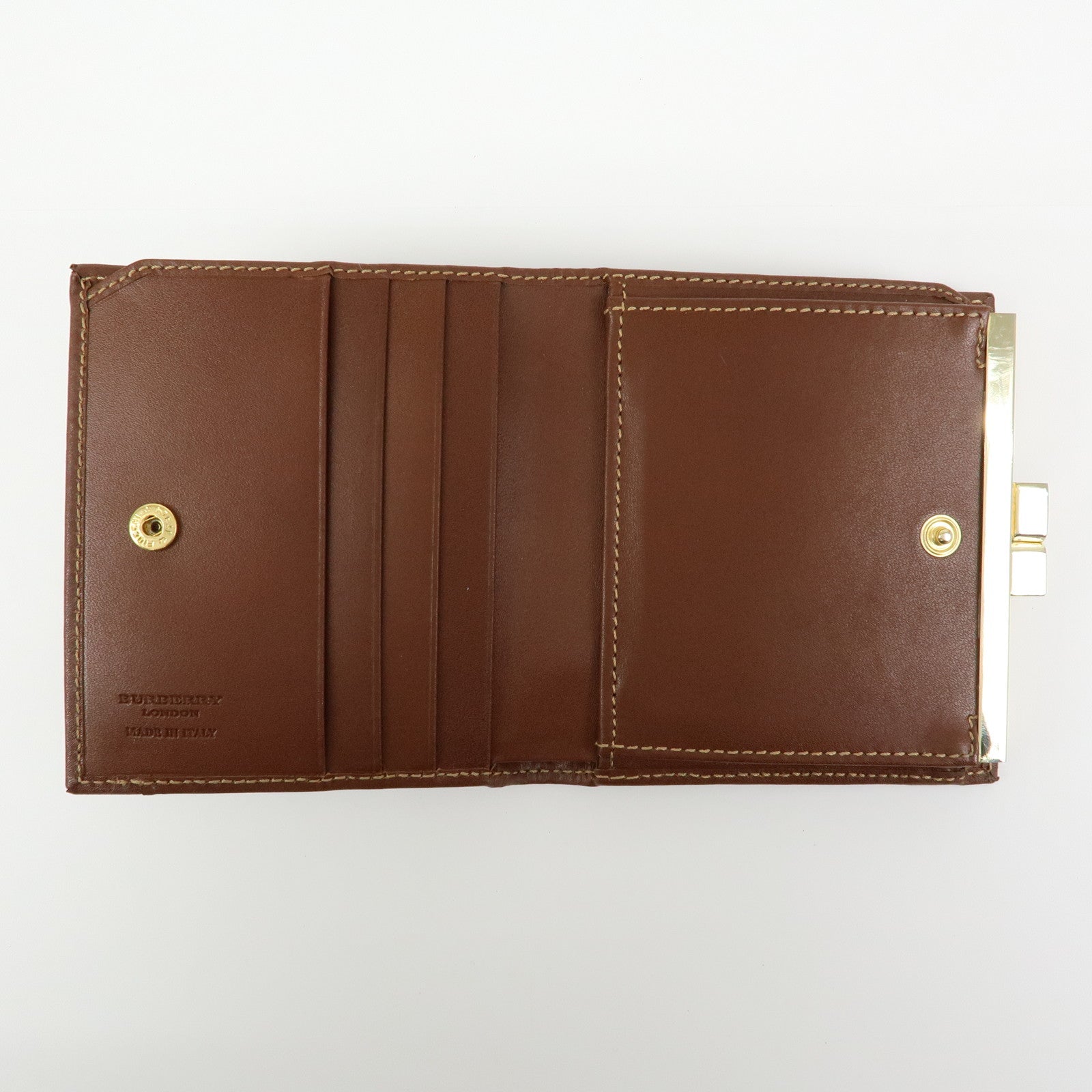 BURBERRY Nova Plaid PVC Coated Canvas Leather Compact Wallet Beige