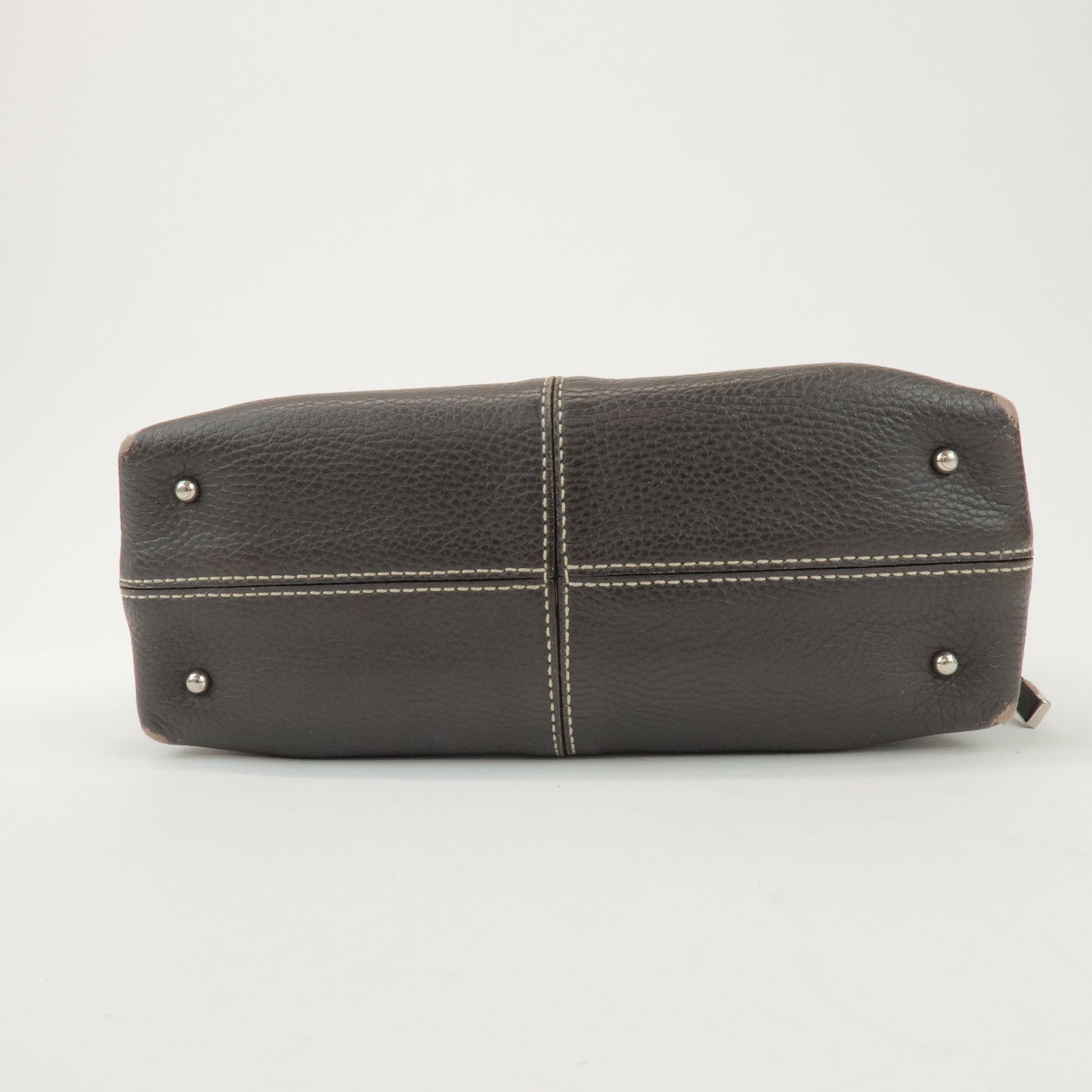 TOD'S Leather Shoulder Bag Hand Bag Dark Brown