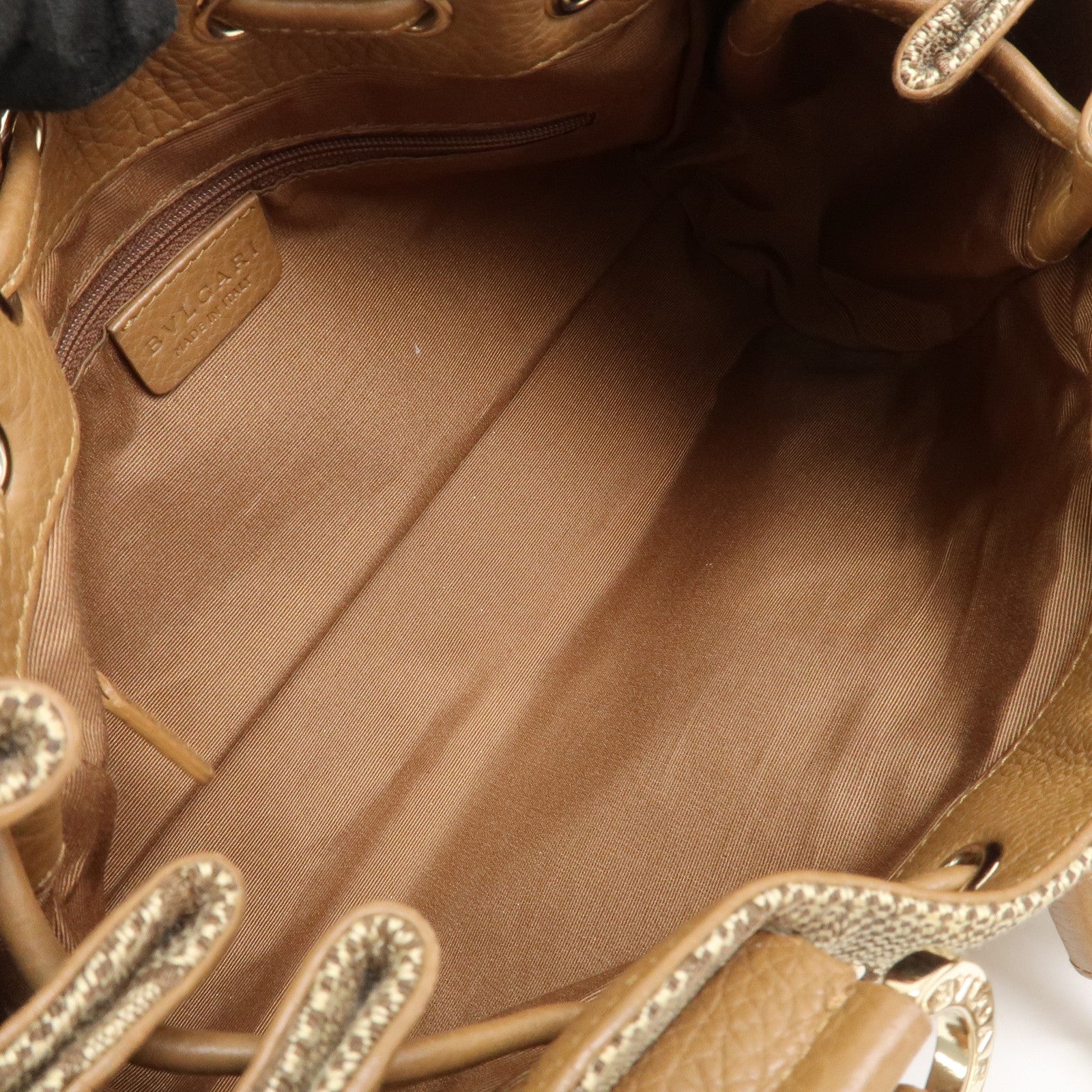 BVLGARI Logo Mania Jacquard Leather Hand Bag Tote Bag Beige