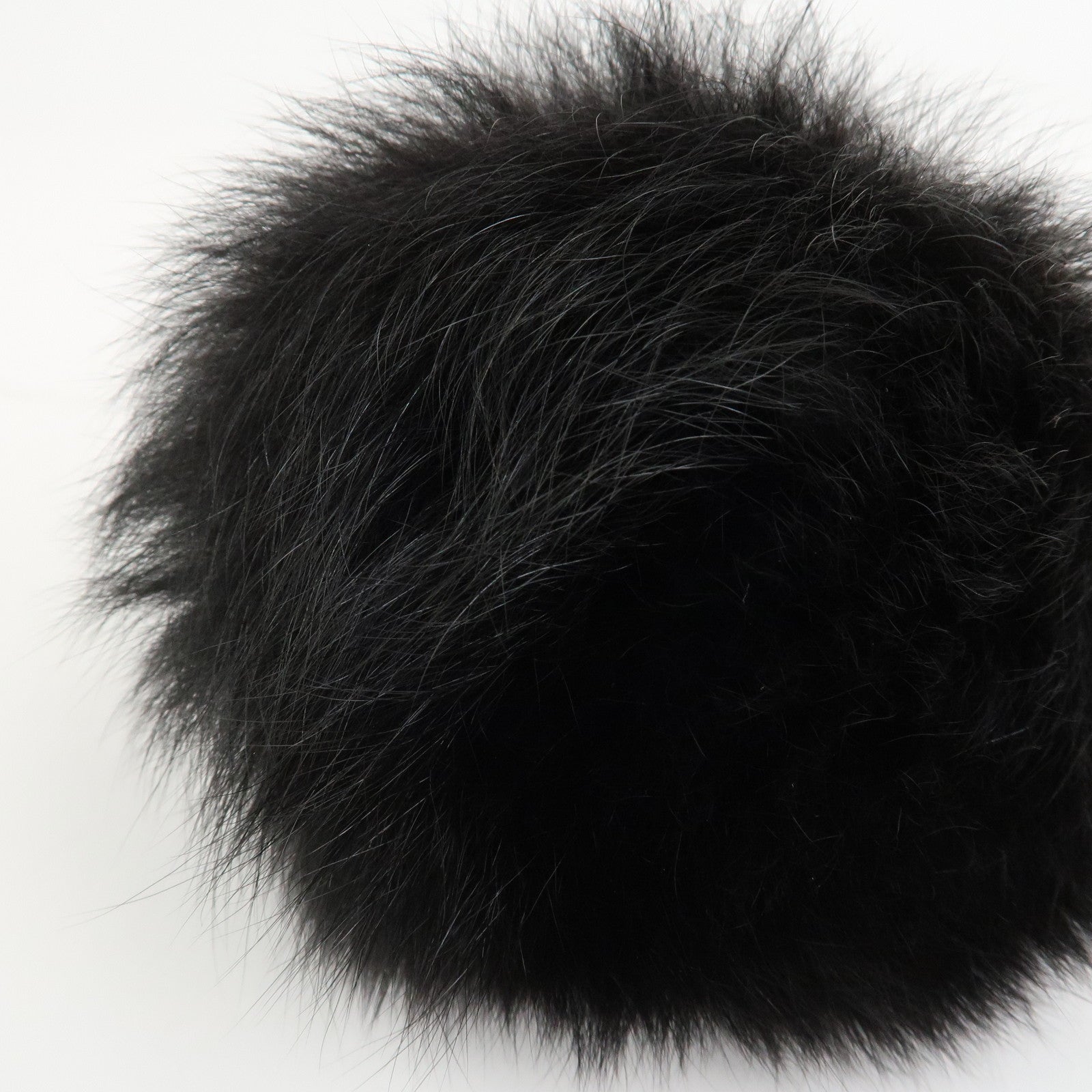FENDI Fur Leather Pom Pom Bag Charm Key Chain Black