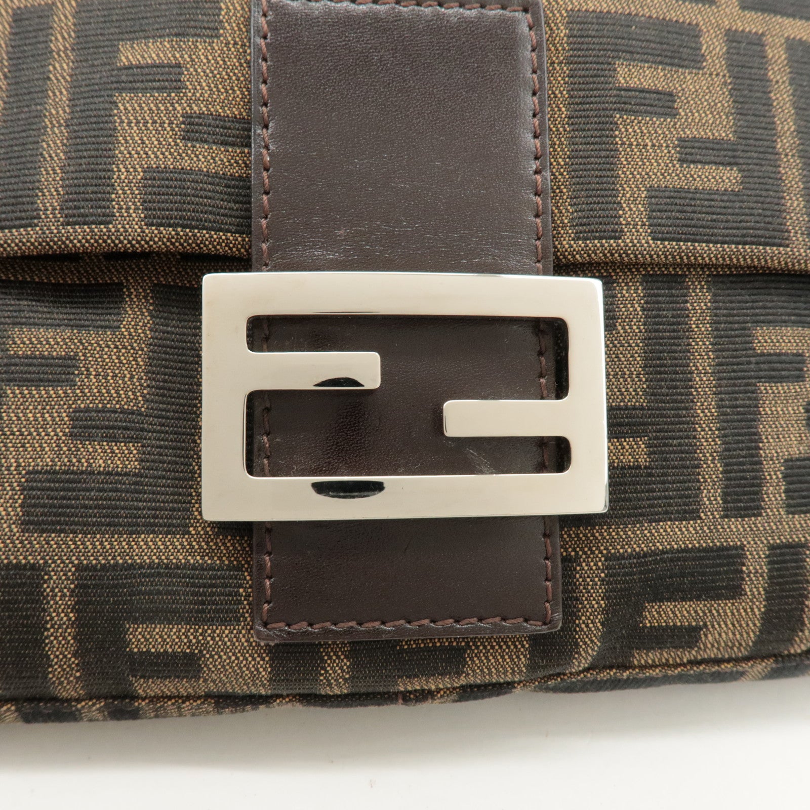 FENDI Mamma Baguette Zucca Canvas Shoulder Bag Brown Black 26424 Used