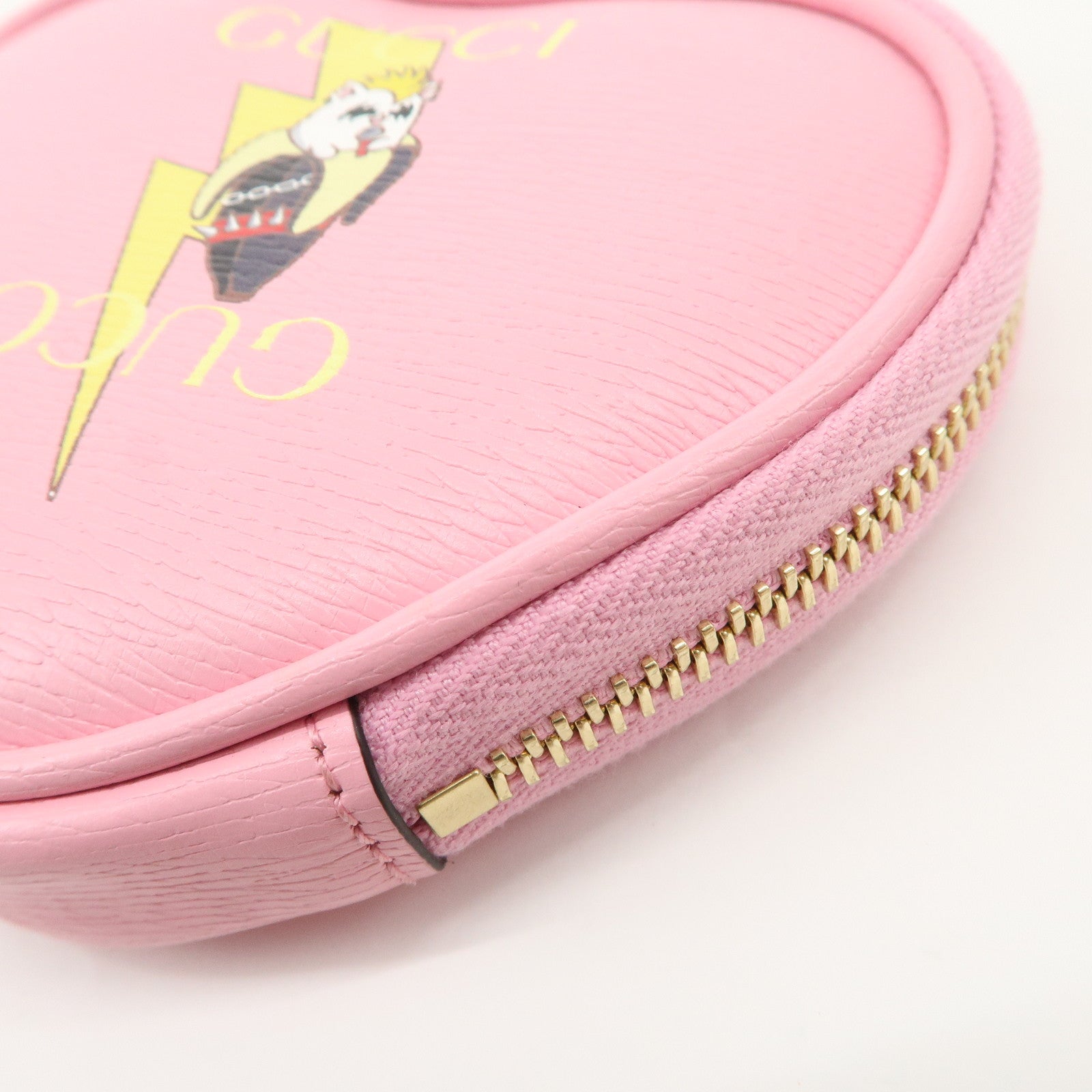 GUCCI Bananya Collaboration Leather Heart Coin Case Pink 701062 Used
