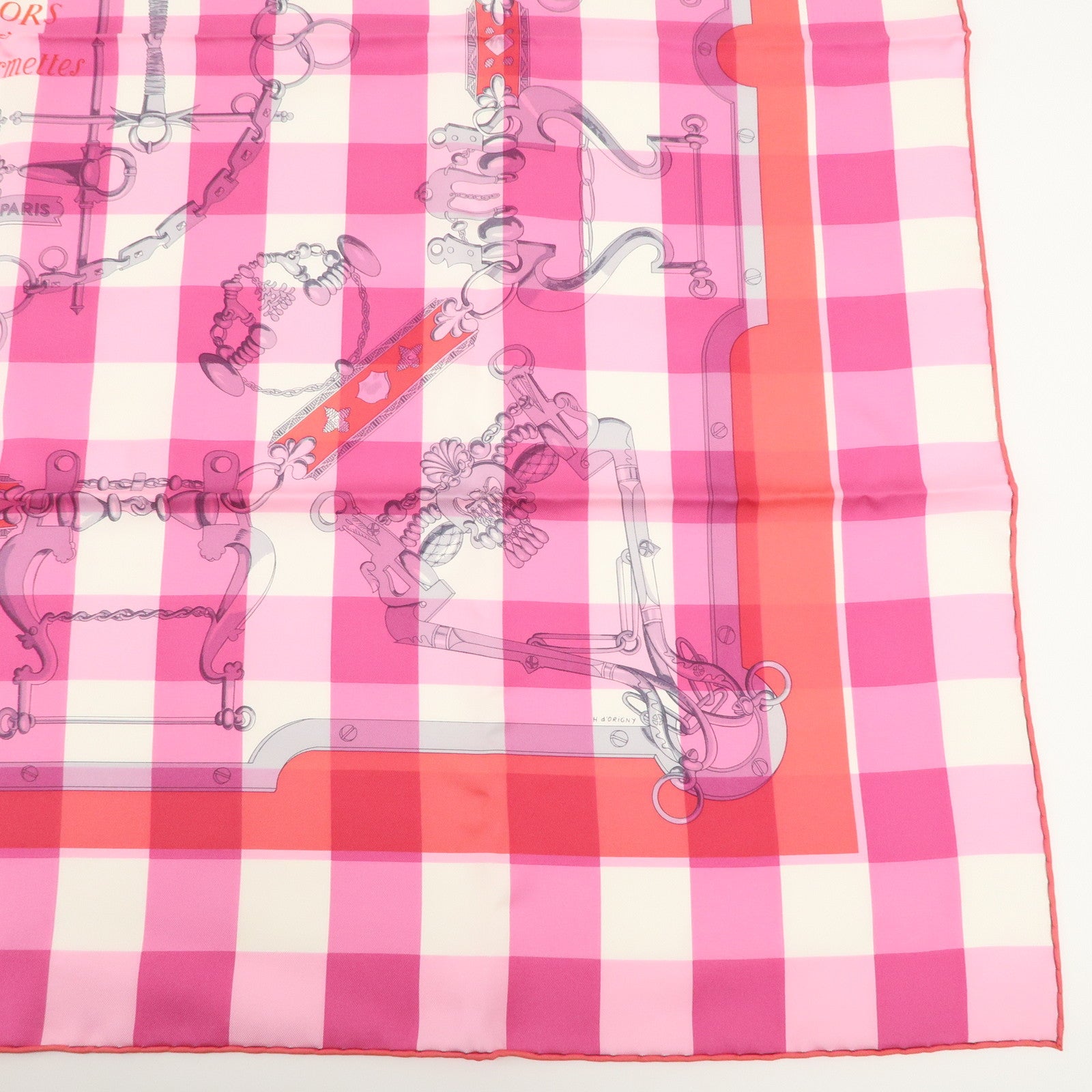 HERMES Carre 90 Silk 100% Scarf MORS et Gourmettes Pink Used