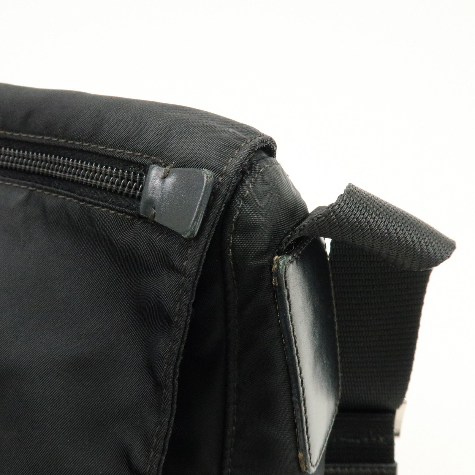 PRADA Triangle Logo Nylon Leather Shoulder Bag Crossbody Bag Black