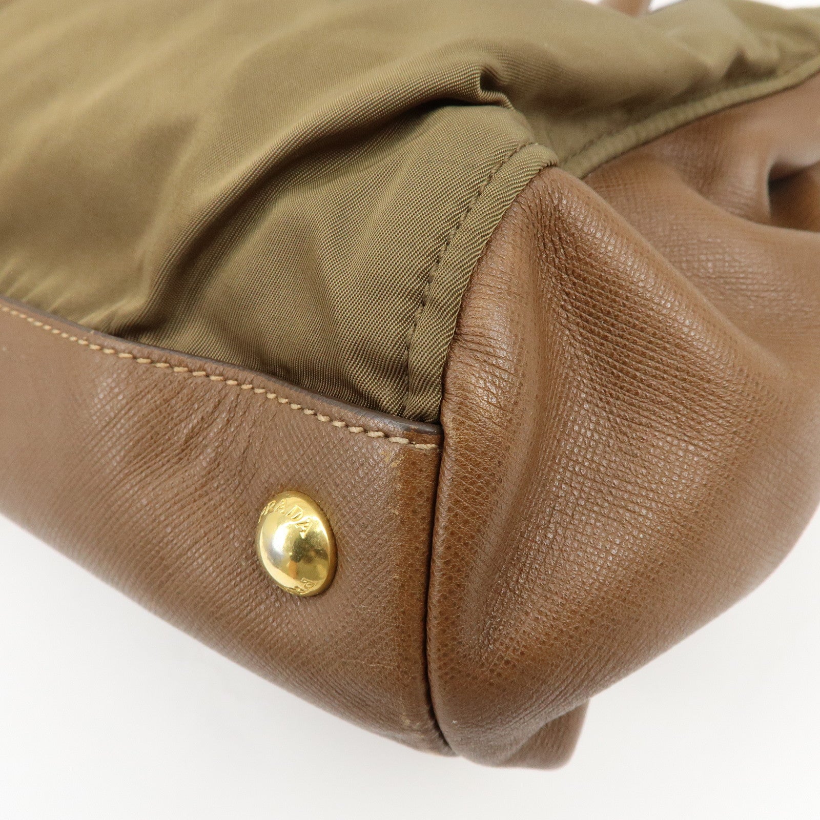 PRADA Triangle Logo Nylon Saffiano Leather 2Way Bag Khaki Brown