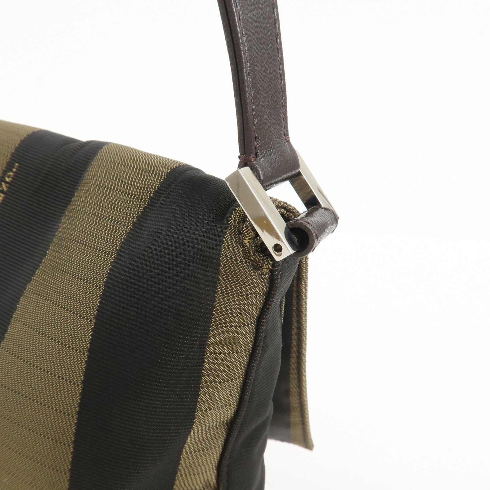 FENDI Pequin Canvas Leather Shoulder Bag Brown Black 26654