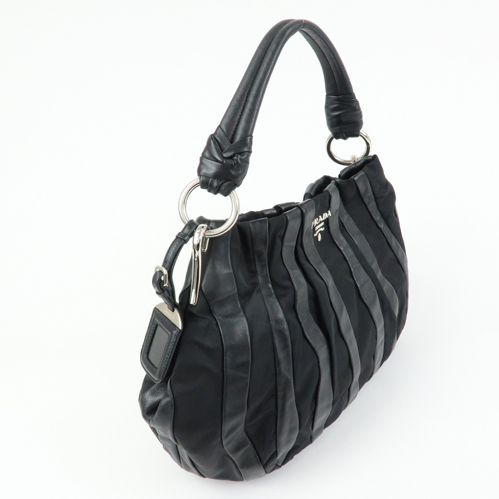 PRADA Leather Nylon Shoulder Bag Hand Bag Black BR4006