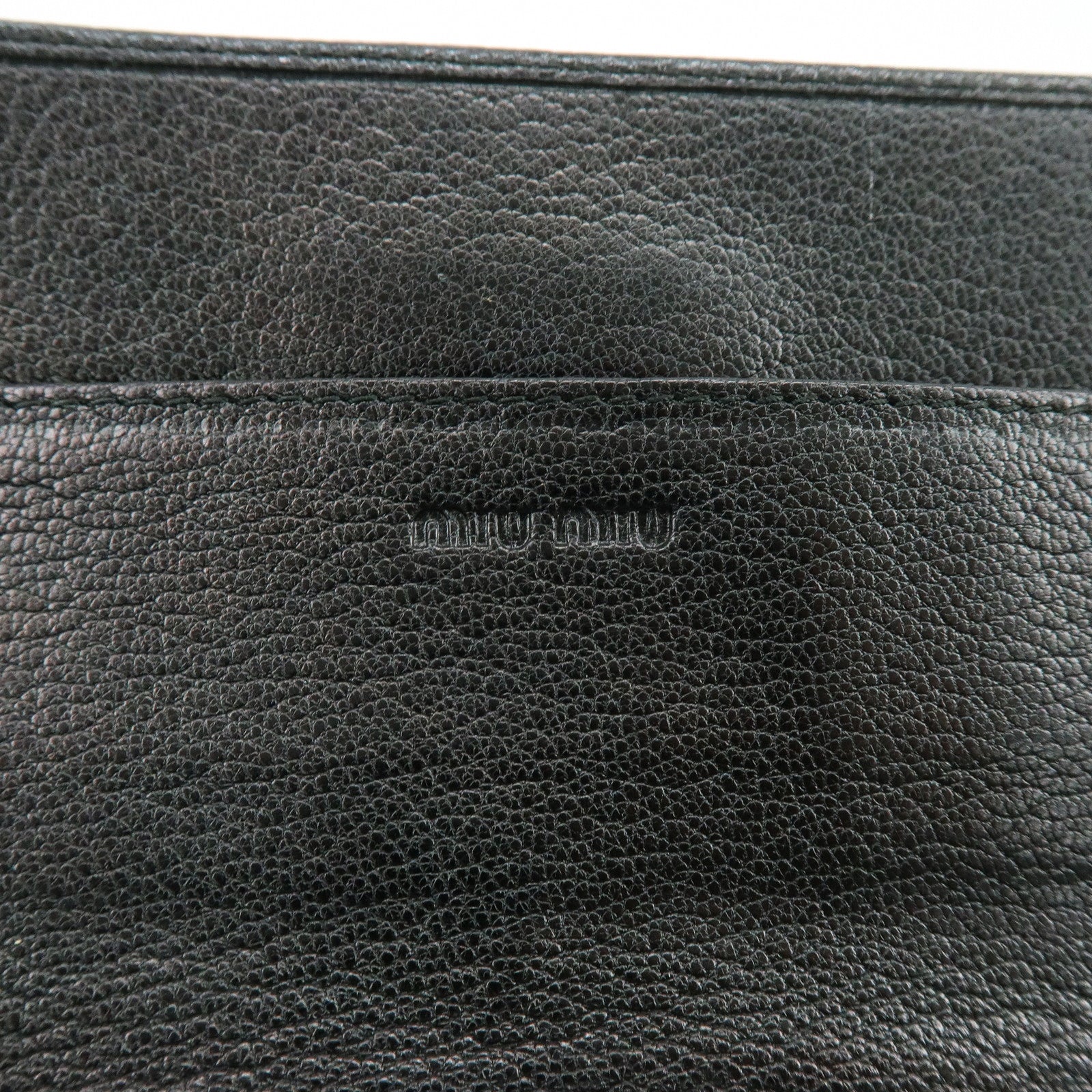 MIU MIU Logo Leather Studs Flap Long Wallet Black 5M1109