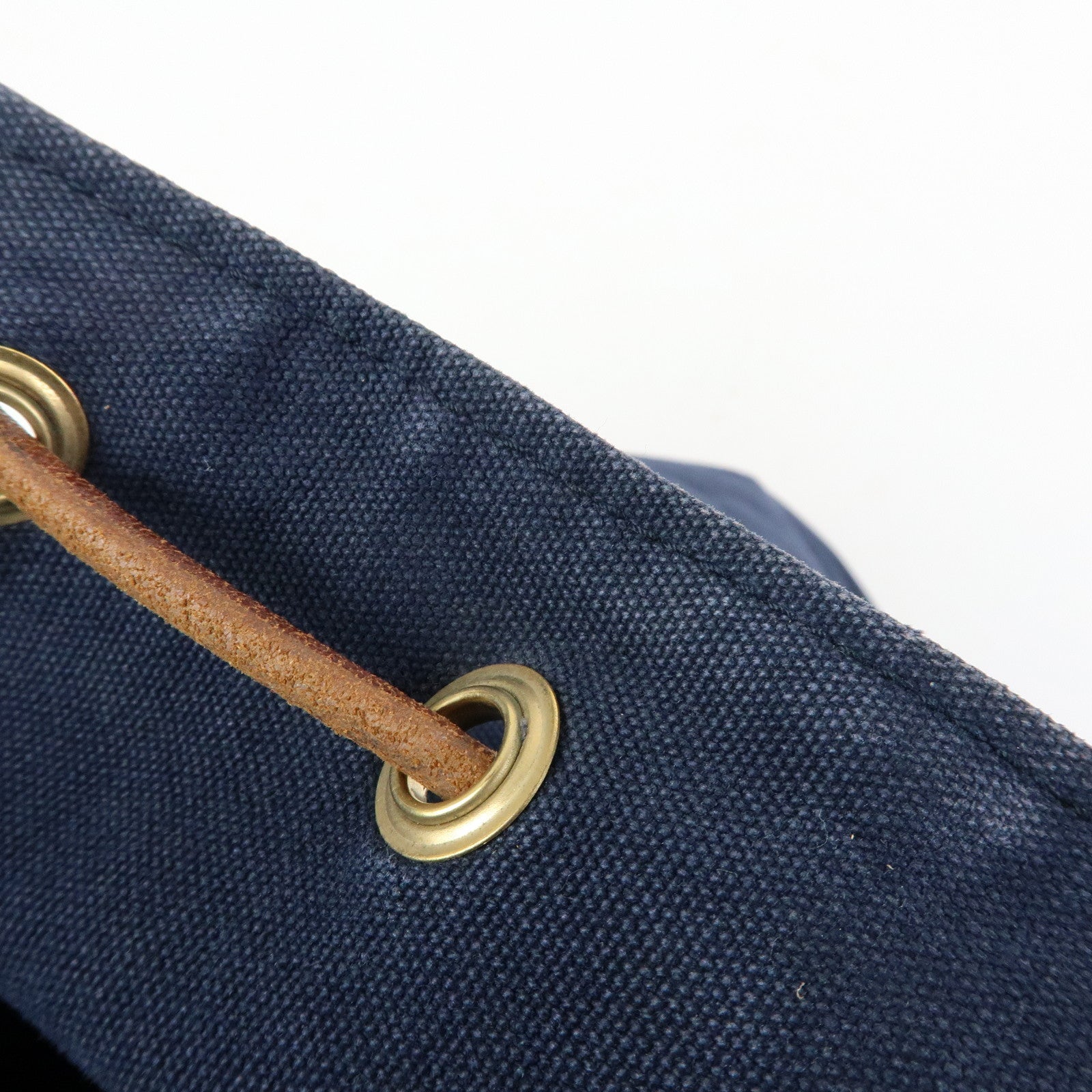 HERMES Canvas Leather Porochon Mimil PM Drawstring Backpack Navy