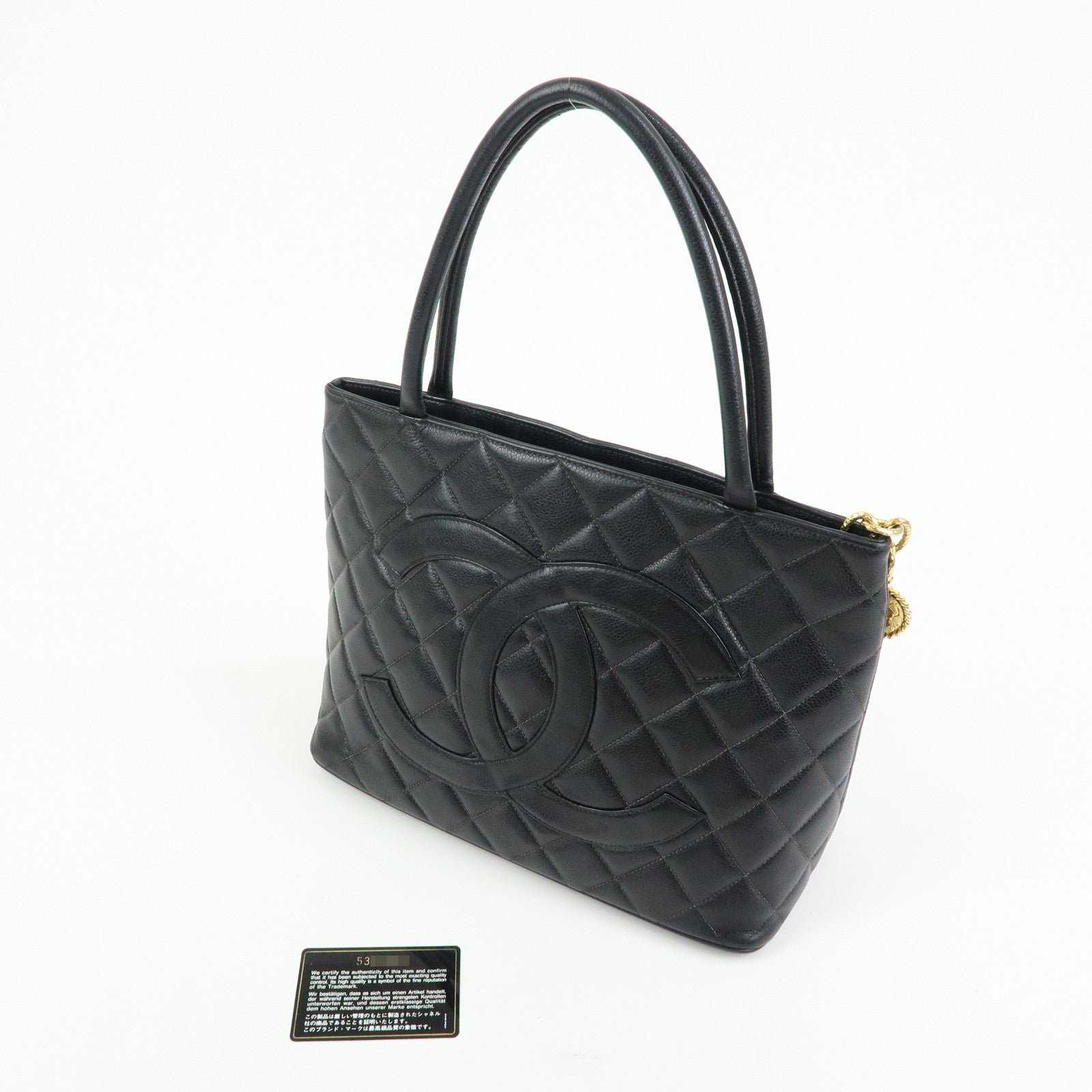 CHANEL Matelasse COCO Mark Medallion Tote Bag Hand Bag Black A01804