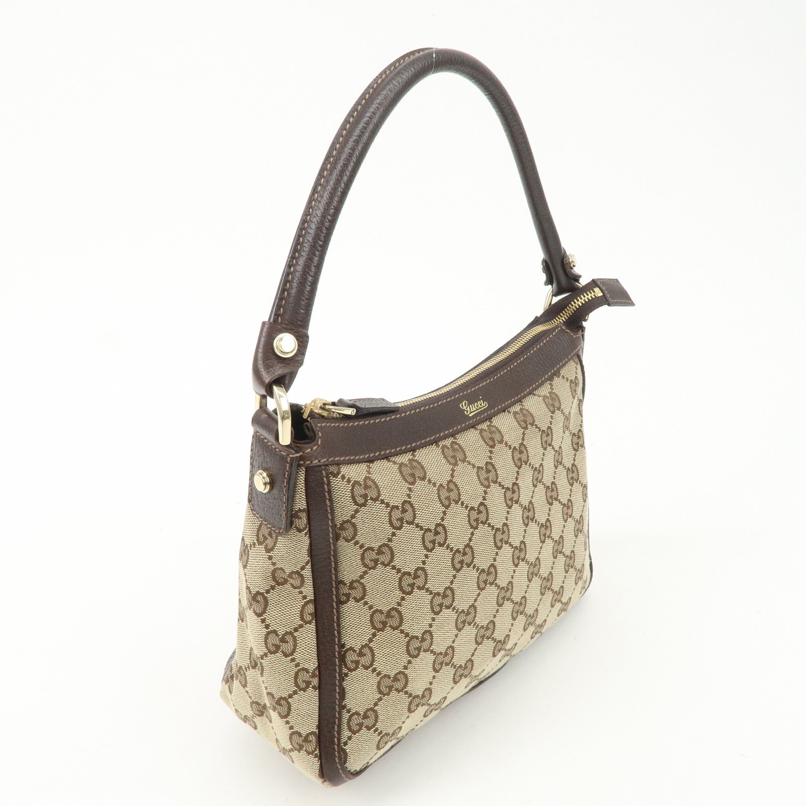 GUCCI GG Canvas Shoulder Bag Hand Bag Beige Brown 146244