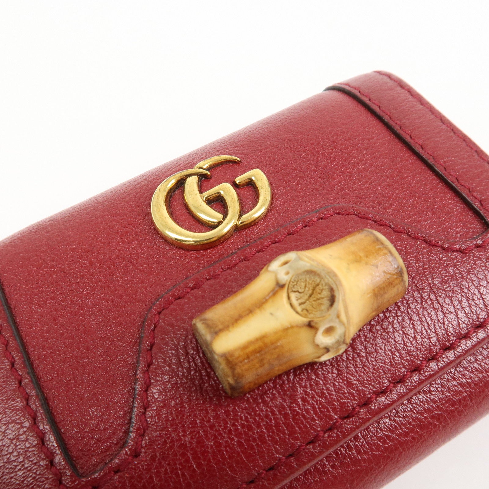 GUCCI GG Marmont Bamboo Leather 6 Key Rings Key Case Red 658636