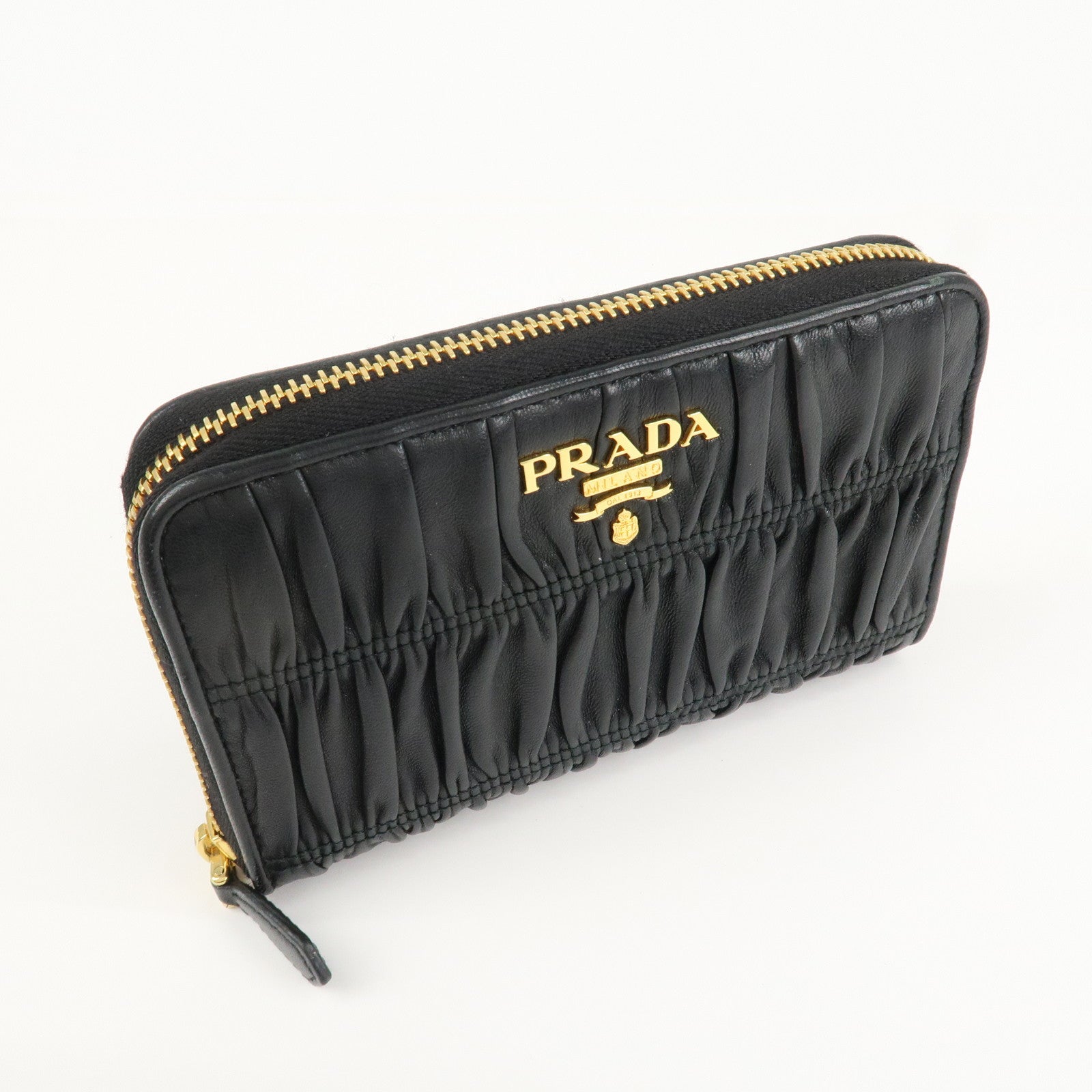 PRADA Nappa Leather Round Zippy Compact Wallet Black 1ML157 Used