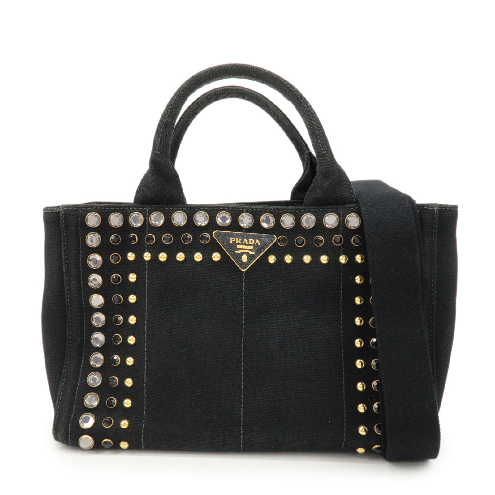 PRADA Logo Canapa Mini Canvas Bijoux 2Way Bag Hand Bag Black 1BG439 Used
