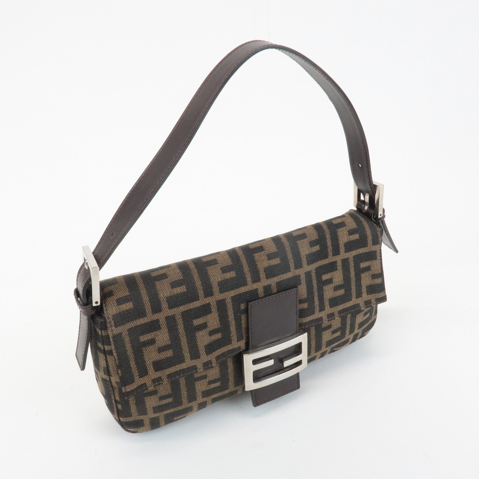 FENDI Zucca Mamma Baguette Canvas Shoulder Bag 26424 Brown Black Used