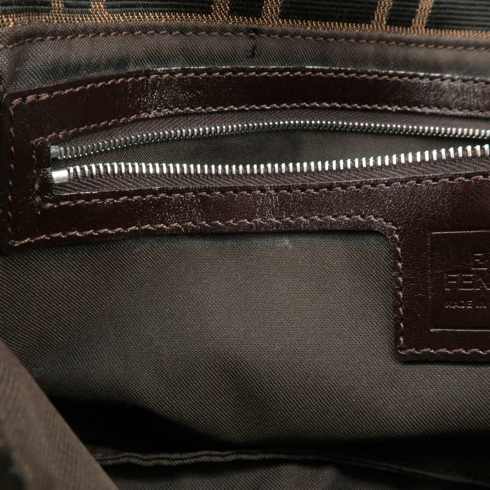 FENDI Mamma Baguette Zucca Canvas Shoulder Bag Black Brown 26421 Used