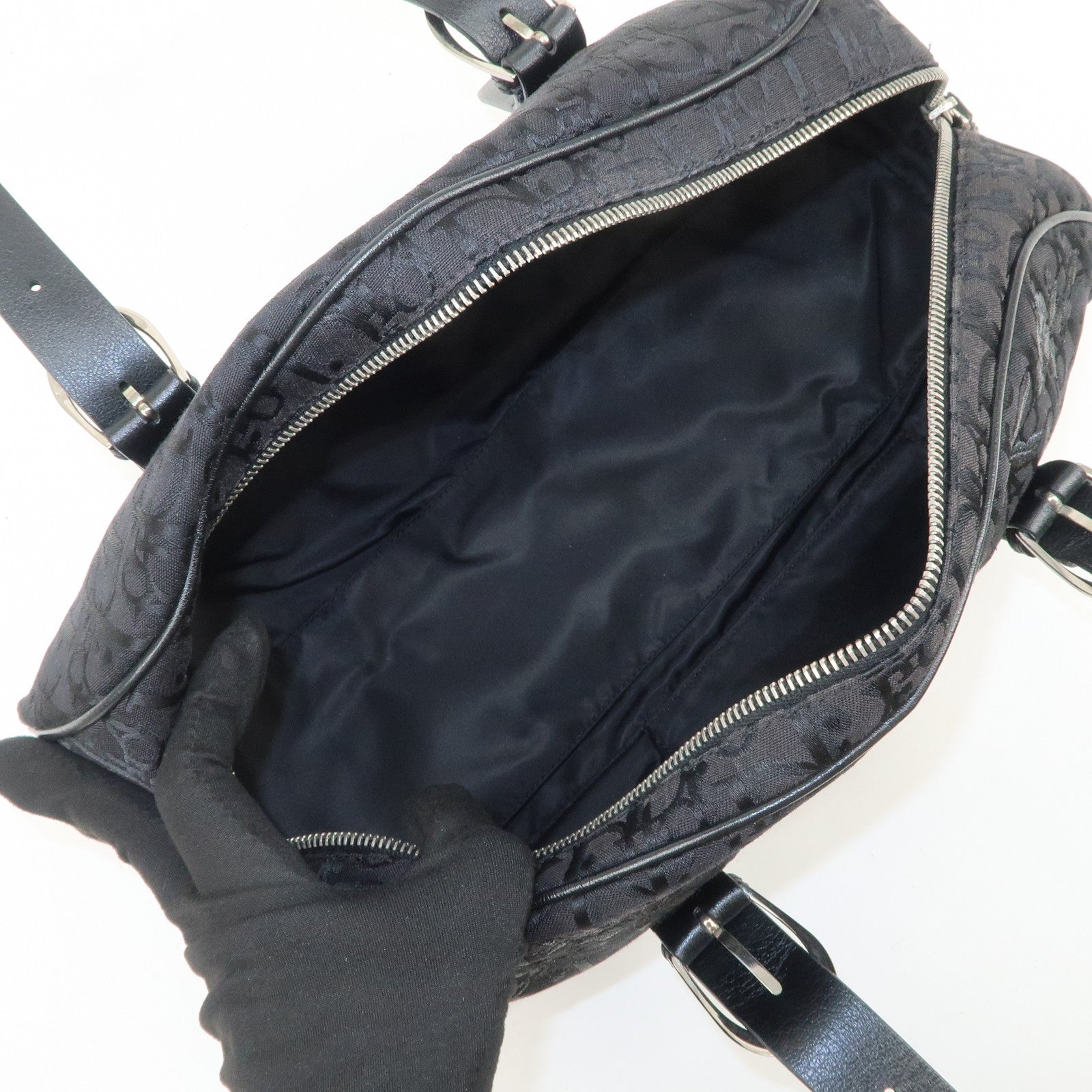 Christian Dior Trotter Canvas Leather Boston Bag Hand Bag Black