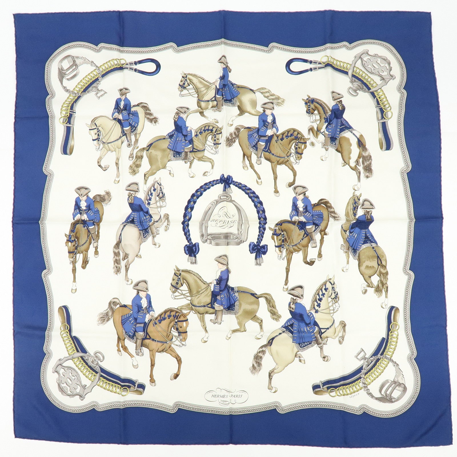 HERMES Carre 90 Set of 2 Silk 100% Scarf REPRISE MORS&FILETS