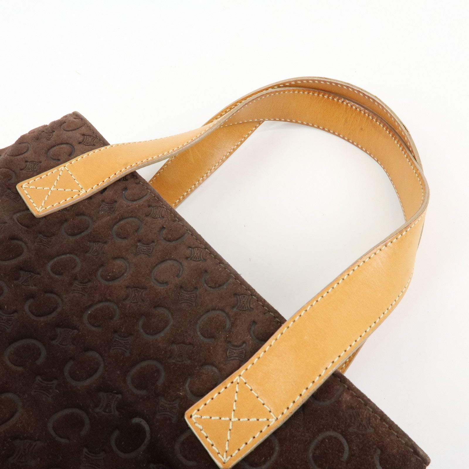 CELINE C Macadam Suede Leather Hand Bag Dark Brown
