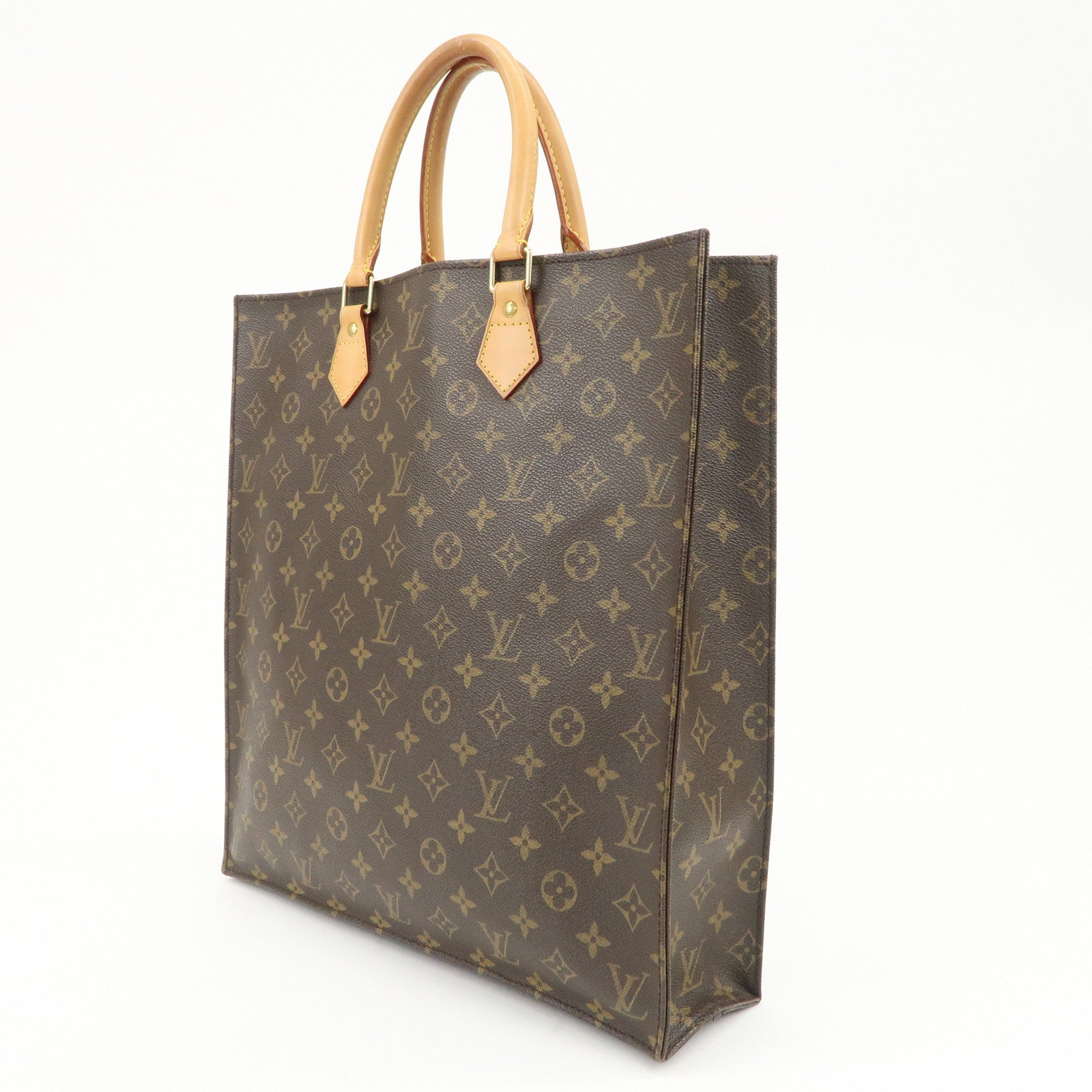 Louis Vuitton Monogram Sac Plat Tote Bag Hand Bag Brown M51140