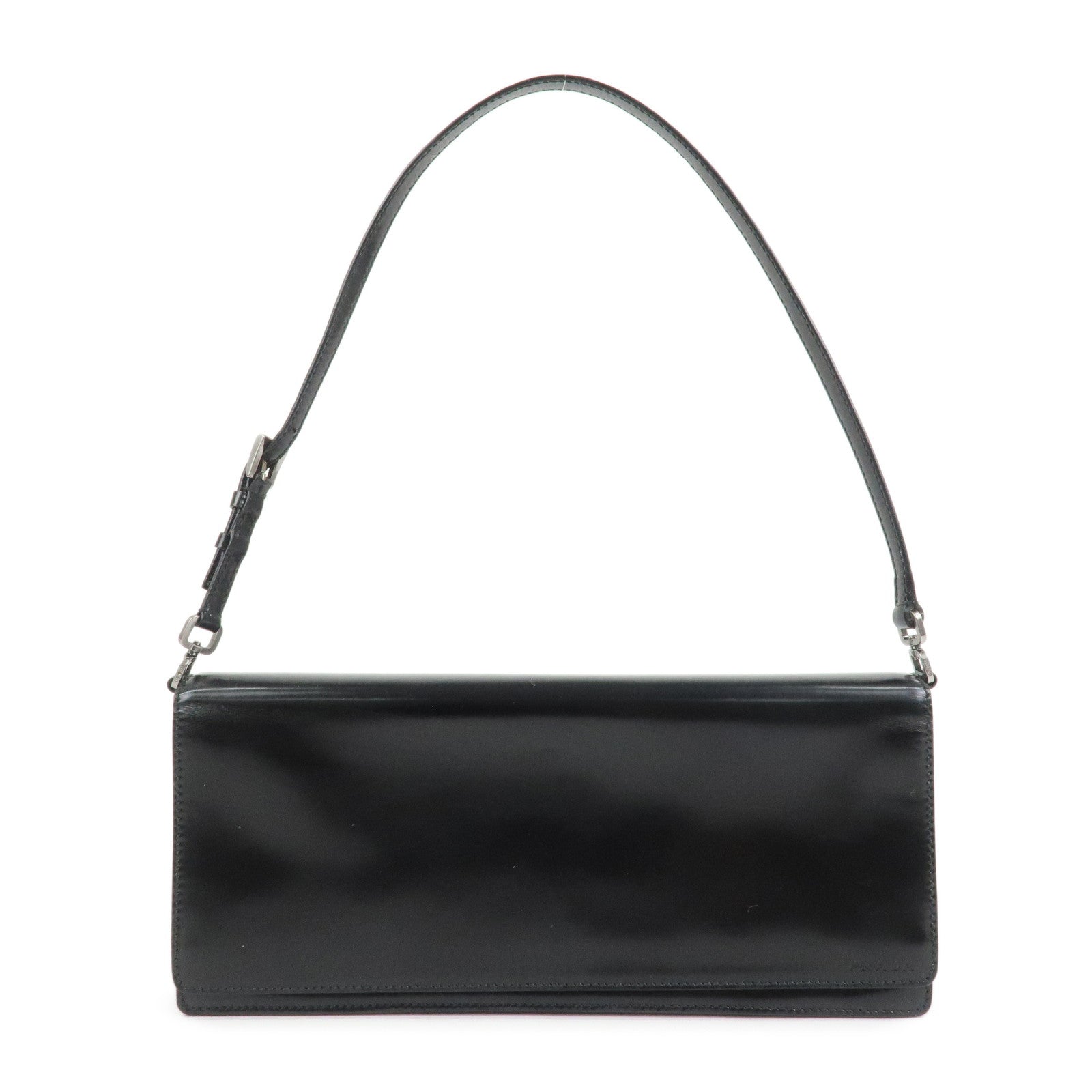 PRADA Logo Leather Shoulder Bag Hand Bag Black BR0421