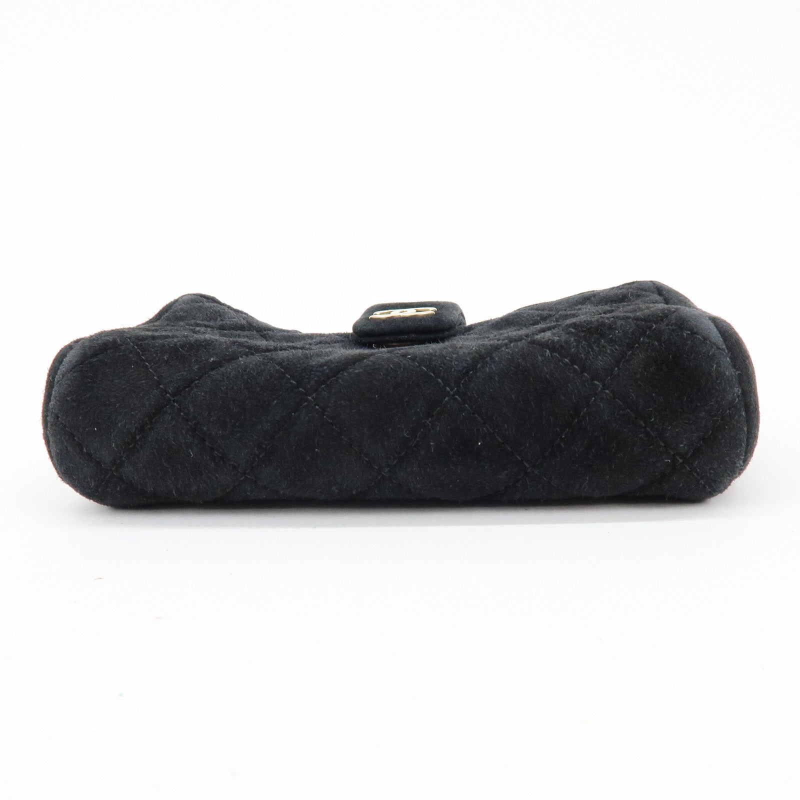 CHANEL Matelasse COCO Mark Suede Cosmetic Makeup Pouch Black