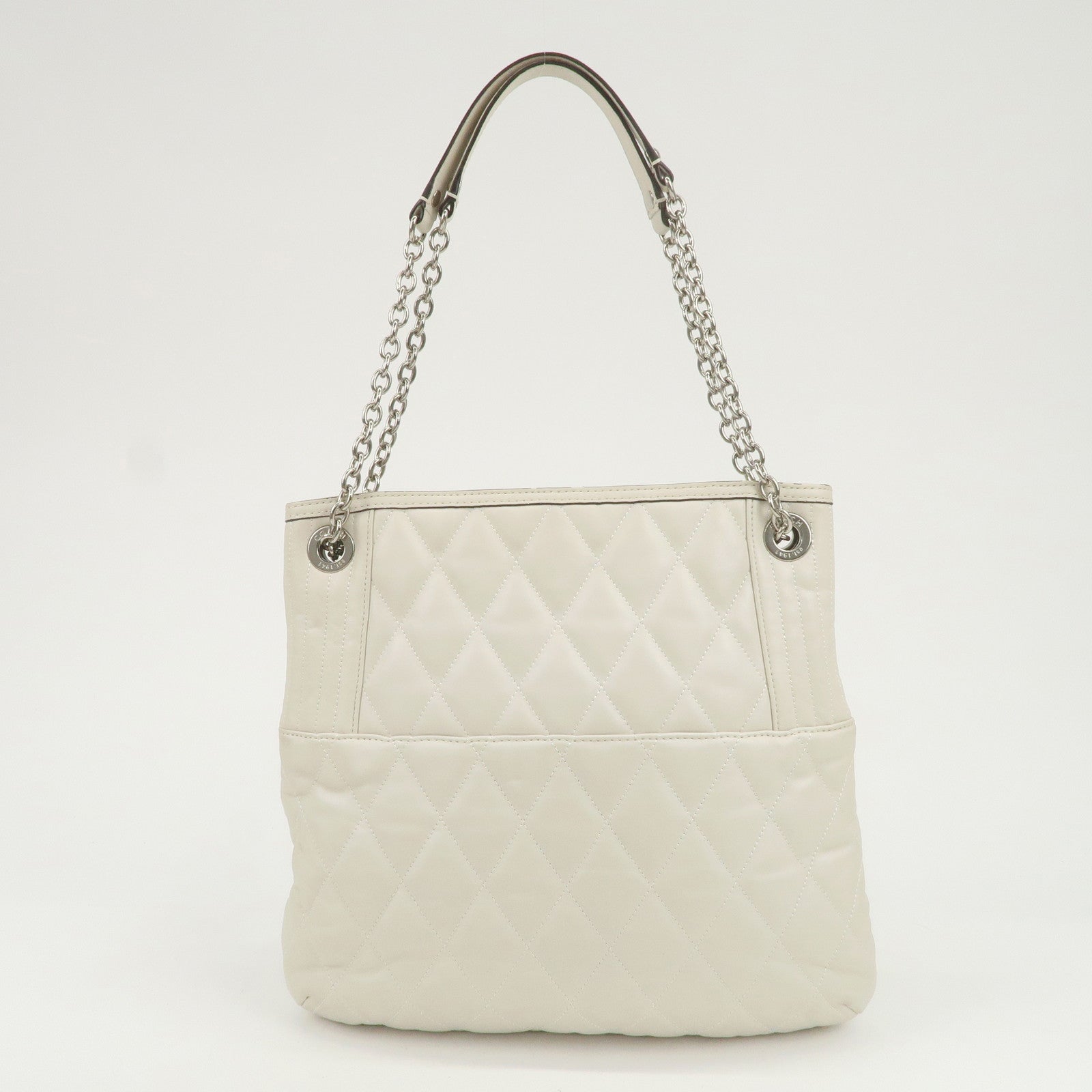 COACH Leather Chain Shoulder Bag Hand Bag Ivory