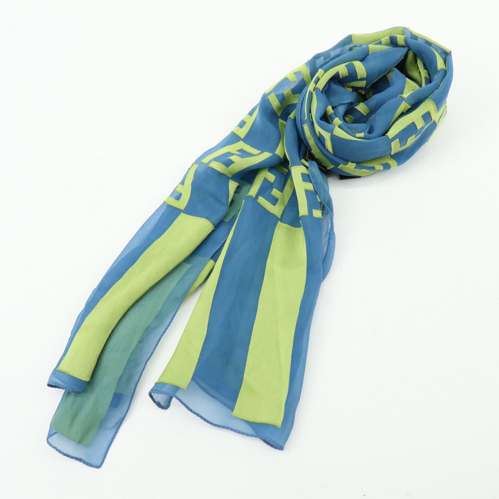 FENDI Zucca Rayon Silk Scarf Shawl Blue Light Green