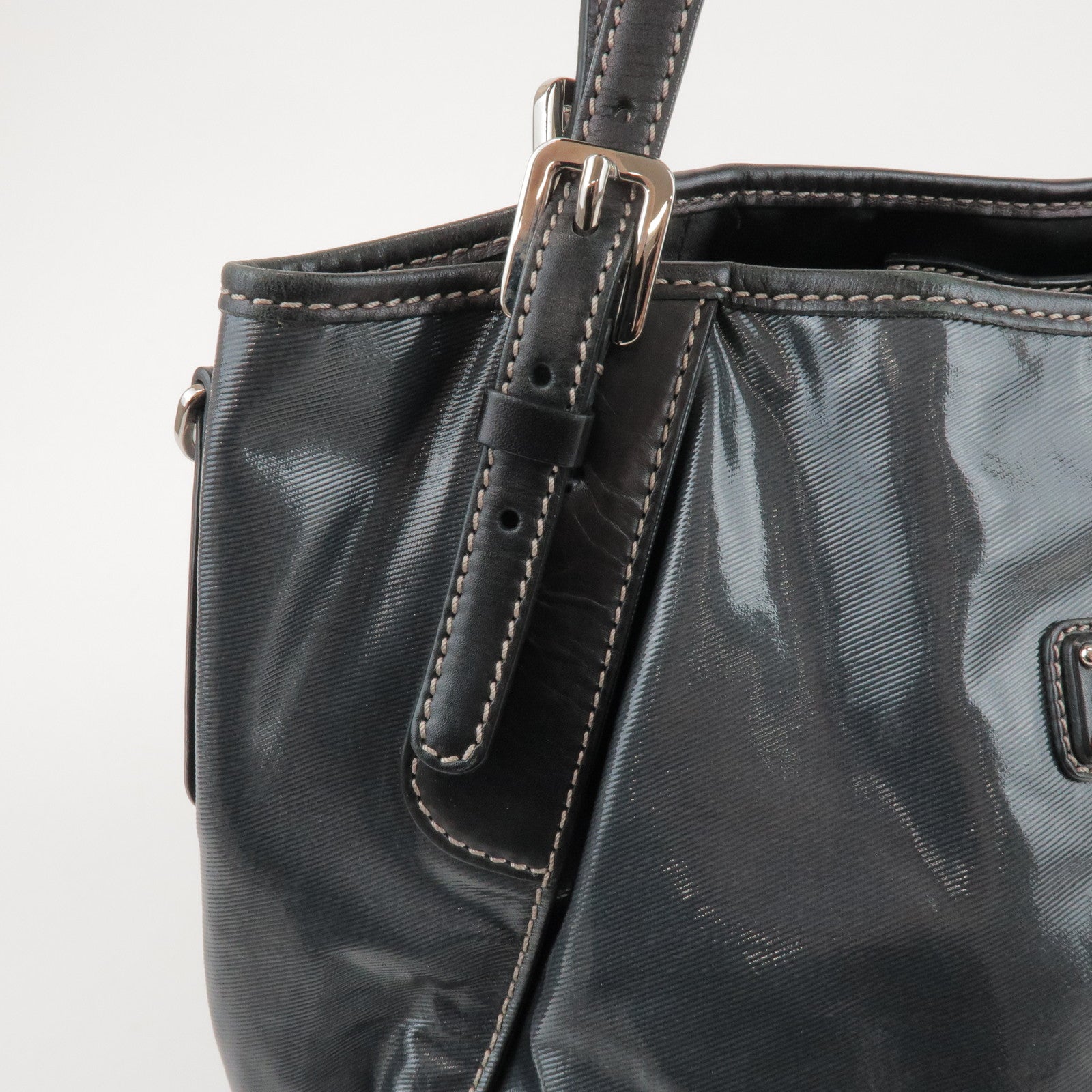 TOD'S PVC Coated Canvas Leather Tote Bag Hand Bag Black