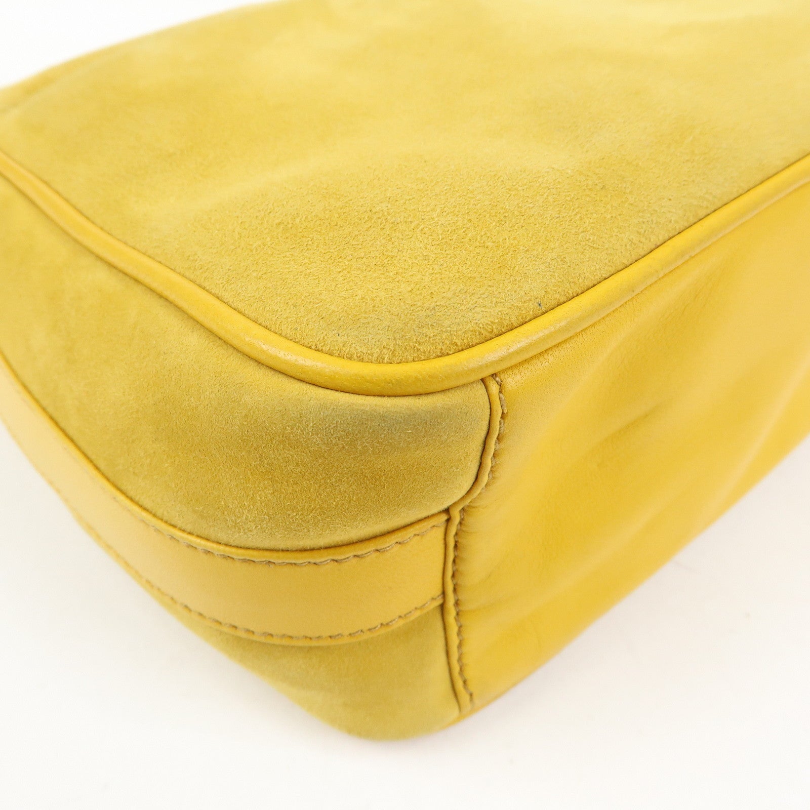 GUCCI Horsebit Suede Leather Shoulder Bag Yellow 007.3444
