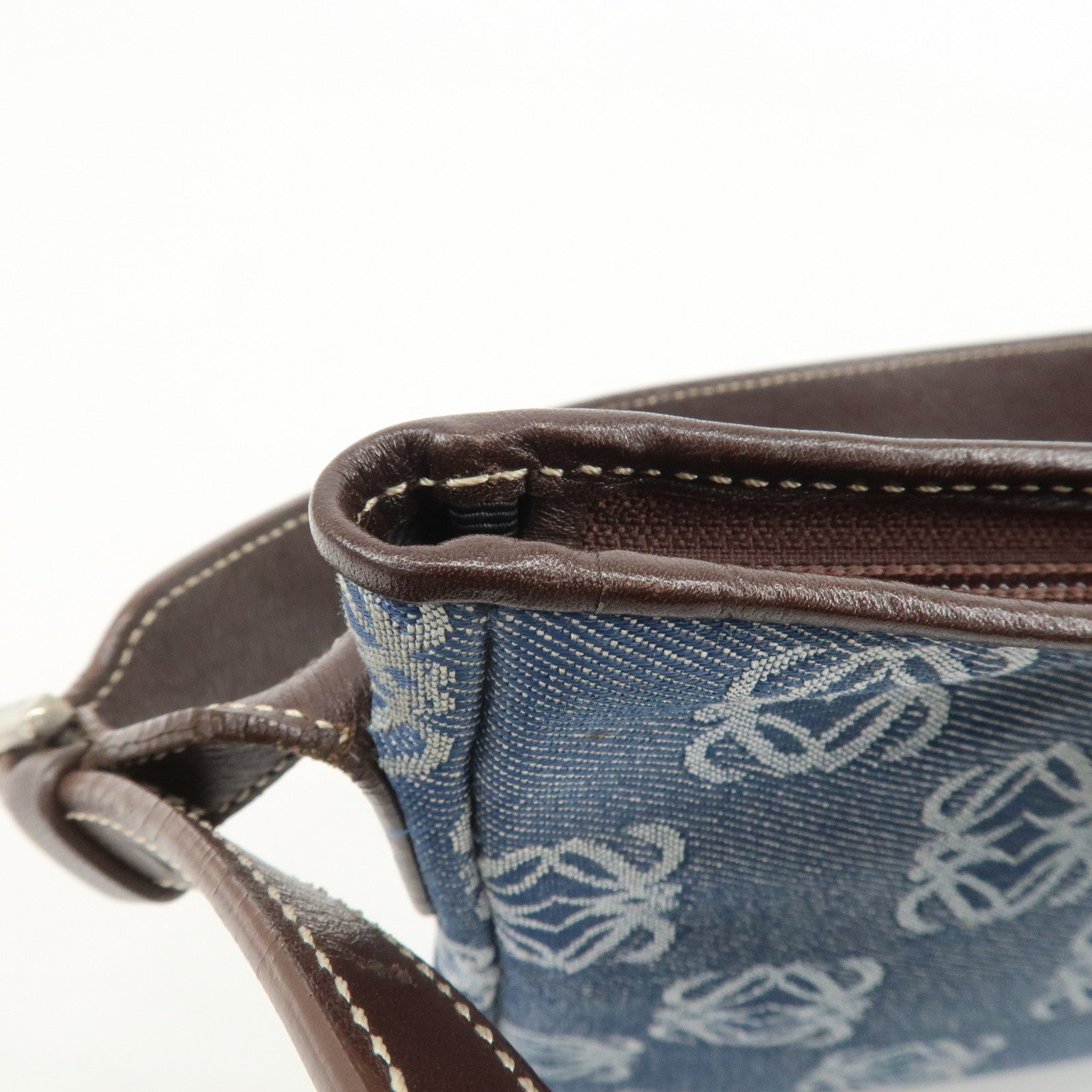 LOEWE Anagram Canvas Leather Shoulder Bag Hand Bag Denim Brown