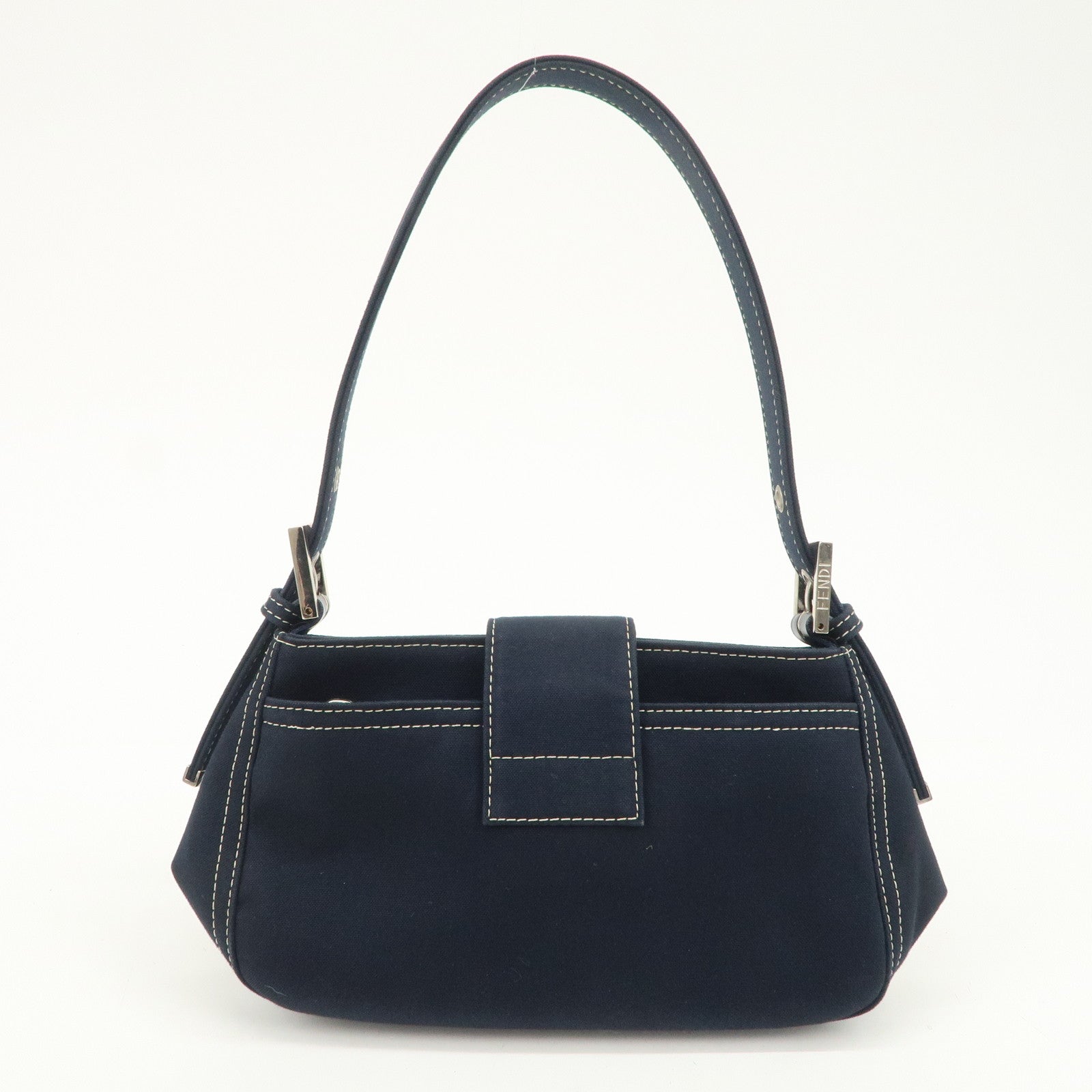 FENDI Logo Canvas Shoulder Bag Hand Bag Dark Navy