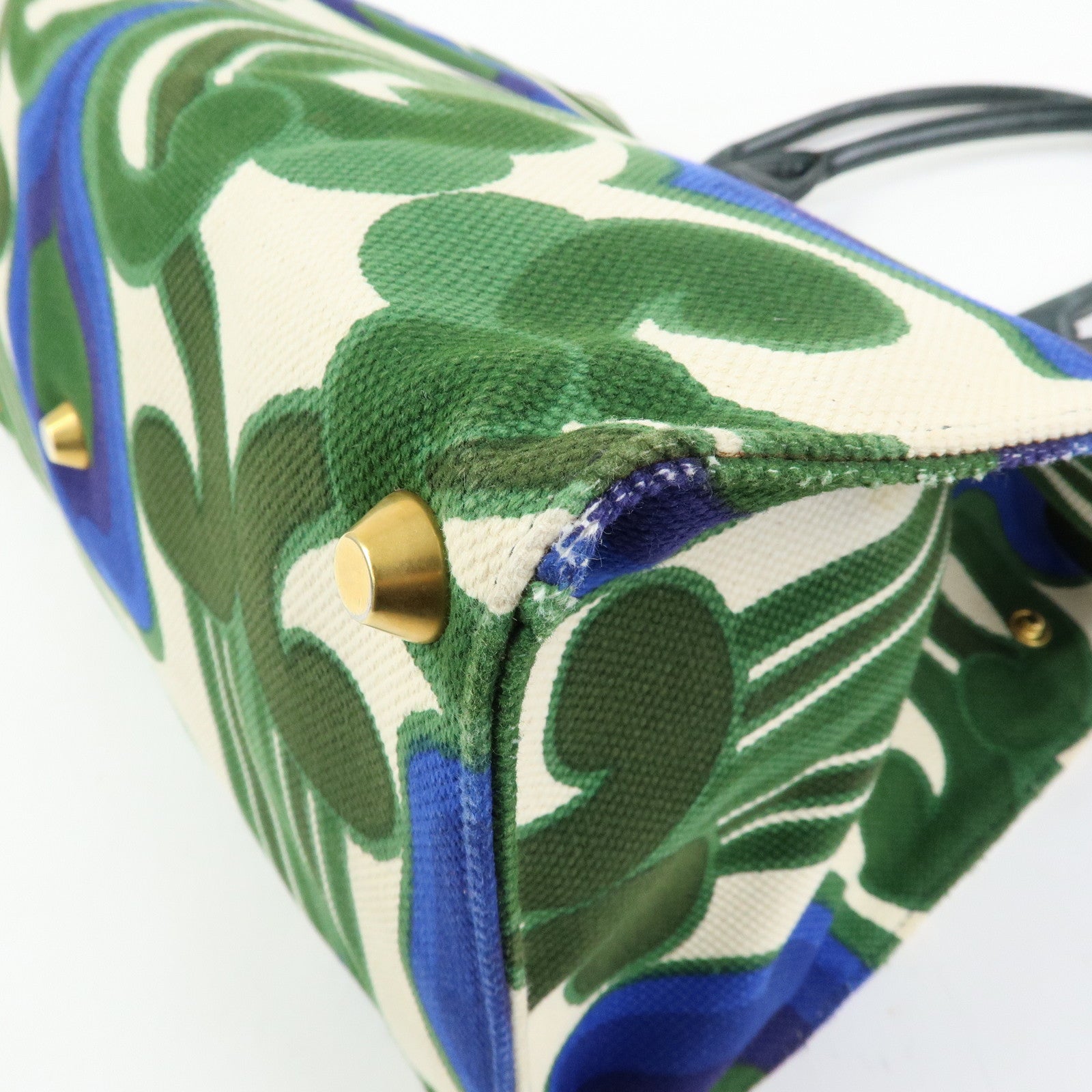 MIU MIU Canvas Leather Tote Bag Hand Bag Green Natural