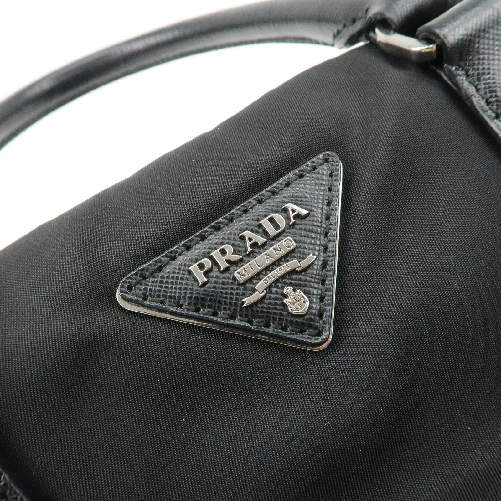 PRADA Triangle Logo Leather Nylon 2Way Bag Hand Bag Black Gold HDW Used