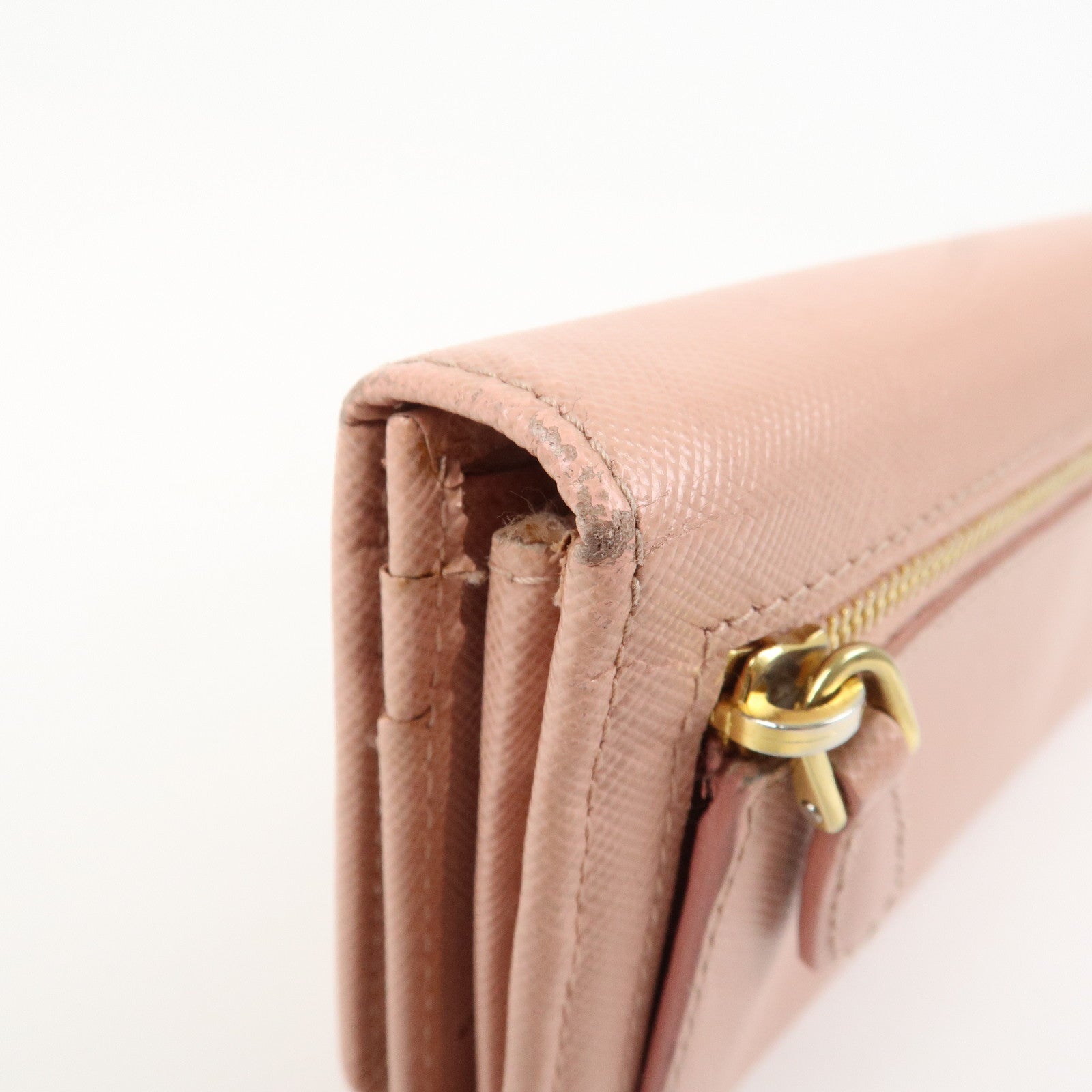 PRADA Logo Saffiano Leather Ribbon Long Wallet Pink 1M1132