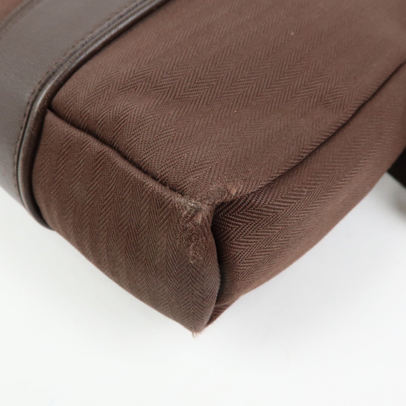 HERMES Toile Chevron Pochette Bandouliere PM Shoulder Bag Brown