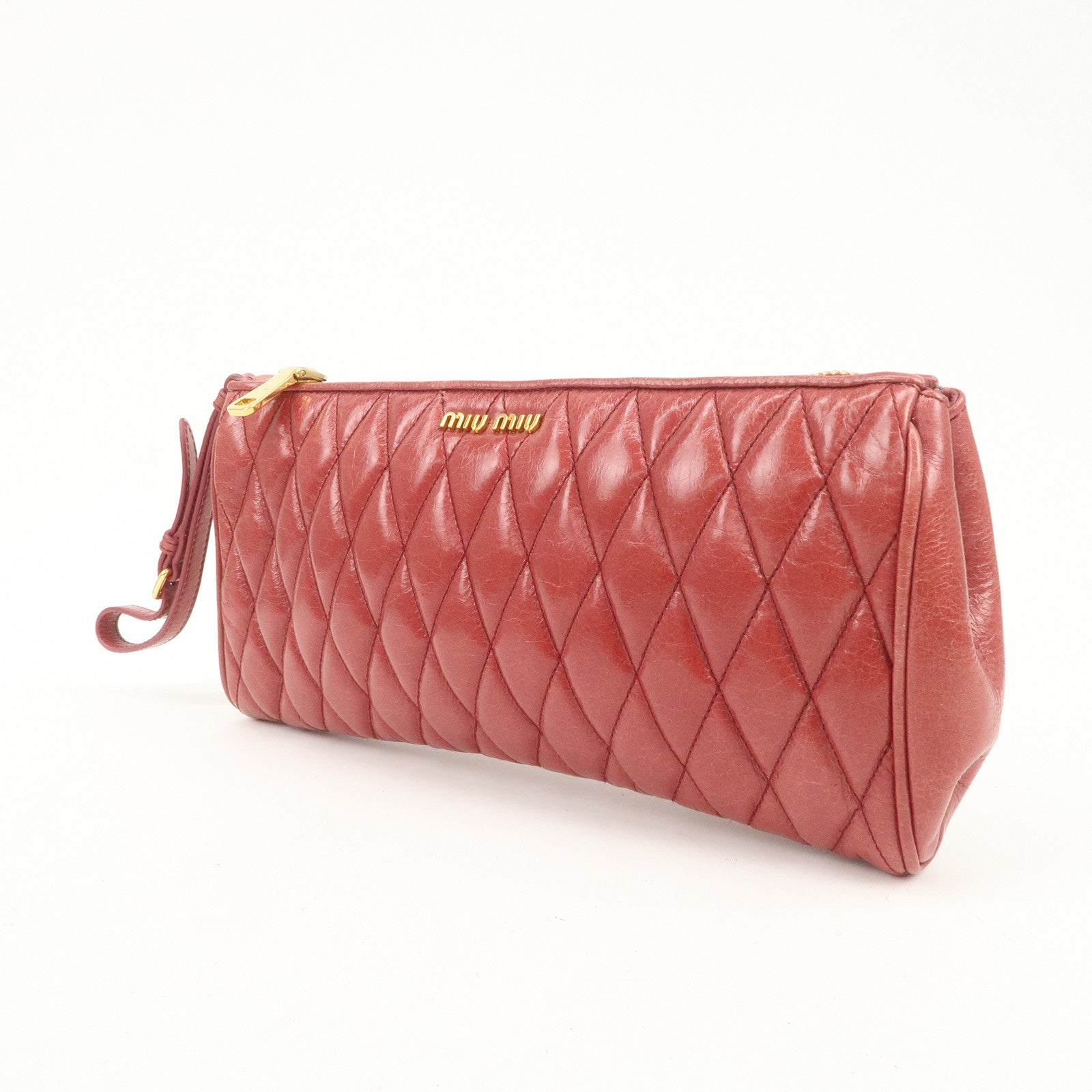 MIU MIU Matelasse Leather MI Clutch Bag Pink 5N1455