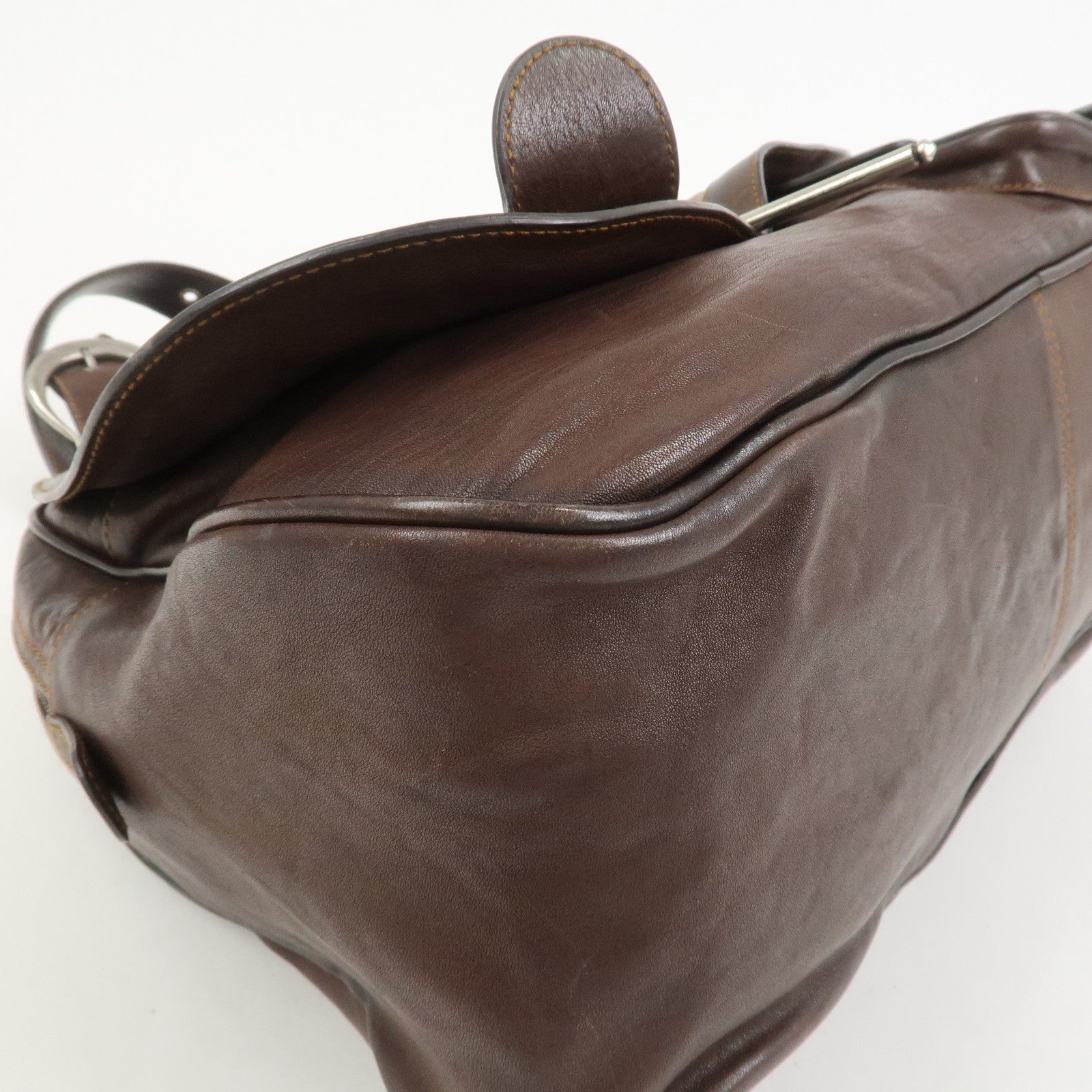 Christian Dior Gaucho Leather Shoulder Bag Hand Bag Brown