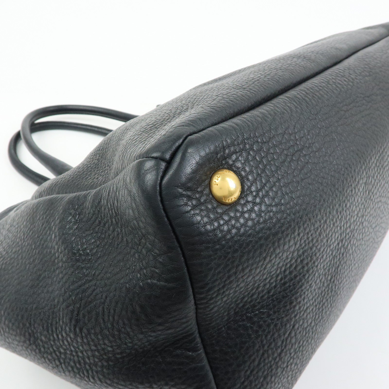 PRADA Logo Vittello Daino Leather 2Way Bag Tote Bag Black BR4393