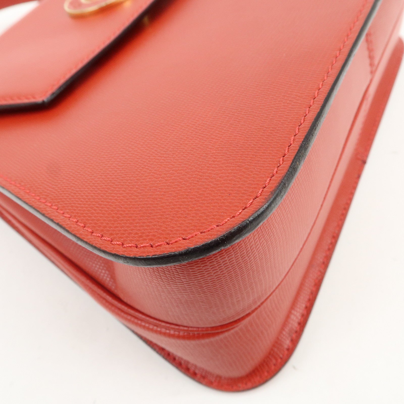 CELINE Logo Leather 2Way Bag Hand Bag Shoulder Bag Red Gold