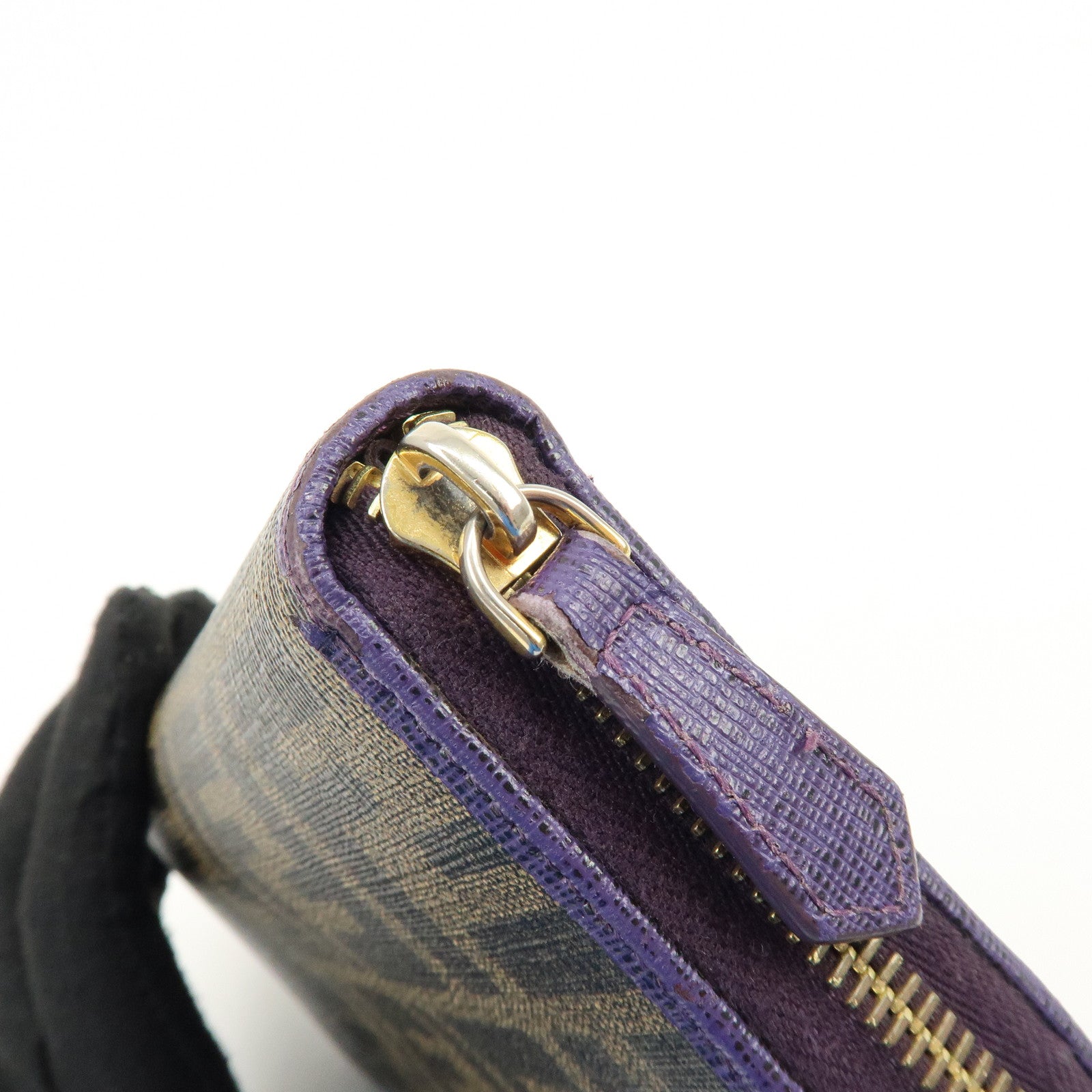 FENDI Zucca PVC Coated Canvas Leather Wallet Brown Purple 8M0899