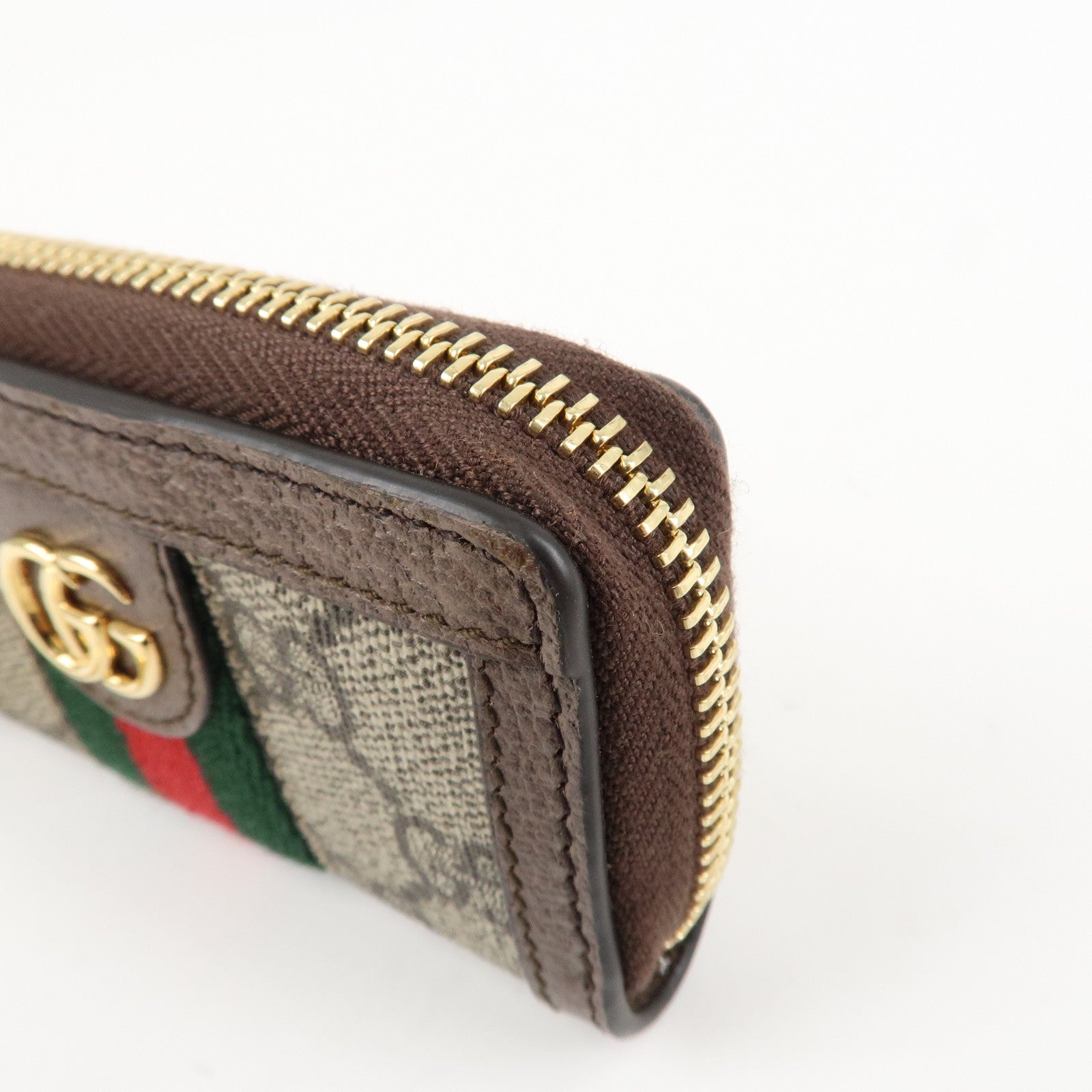 GUCCI Ophidia Sherry Zip Around Key Case Coin Case Beige Brown 523157 Used