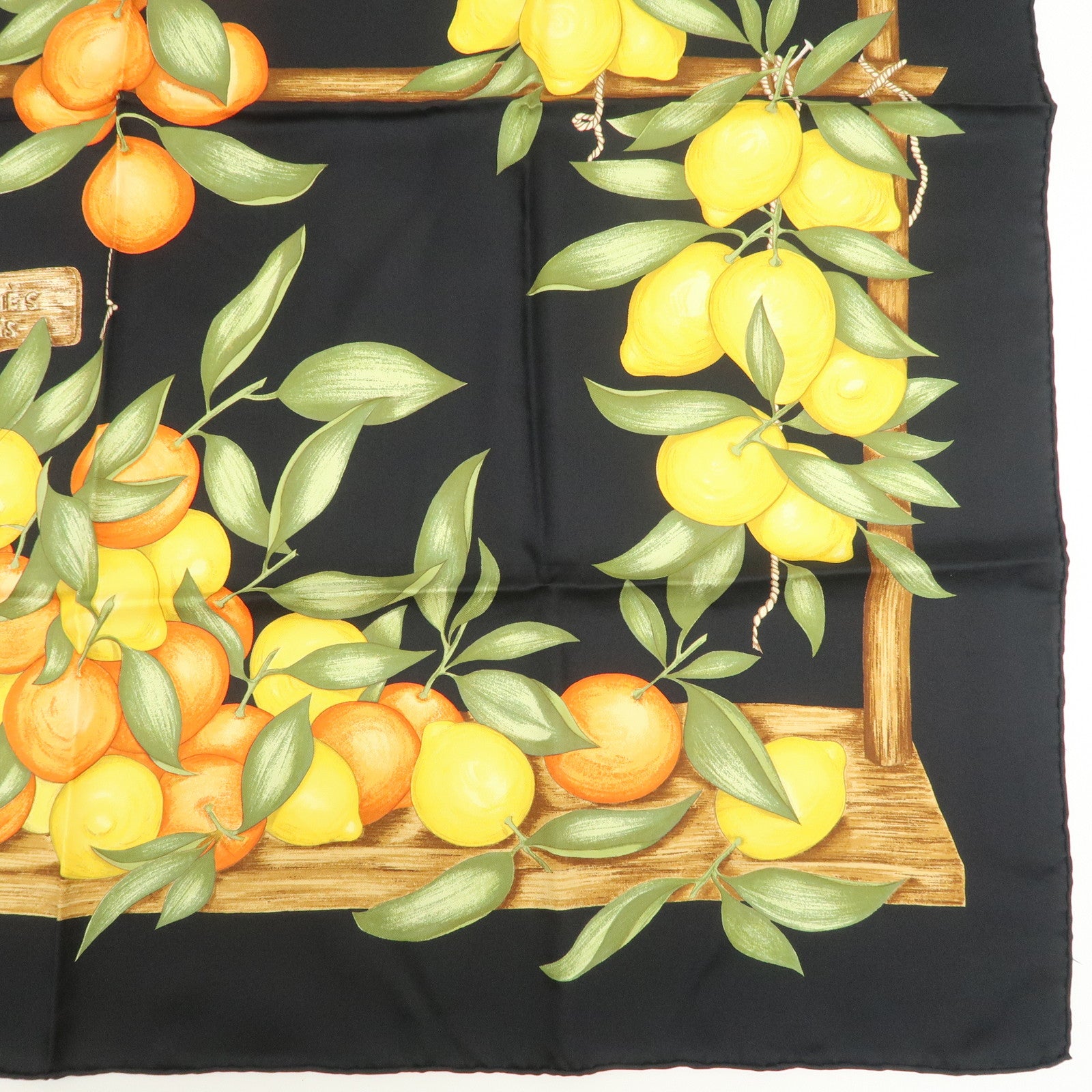 HERMES Carre 90 Silk 100% Scarf Oranges et citrons Black Orange