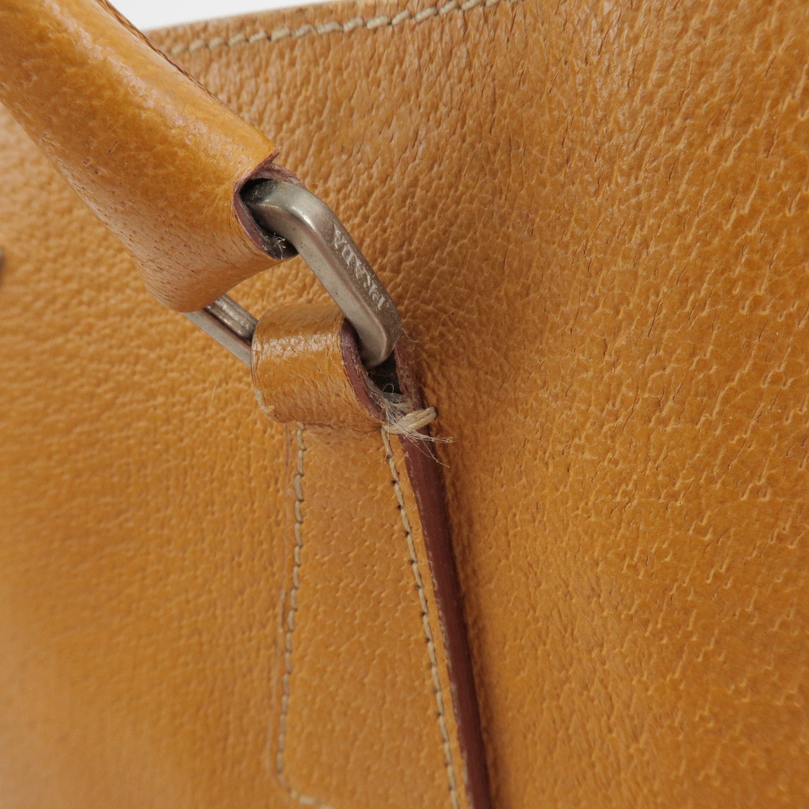 PRADA Triangle Logo Leather Tote Bag Shoulder Bag Light Brown