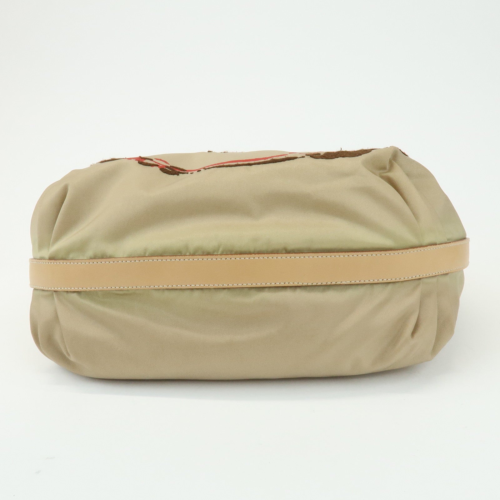 PRADA Logo Nylon Leather Shoulder Bag Hand Bag Beige BR3315